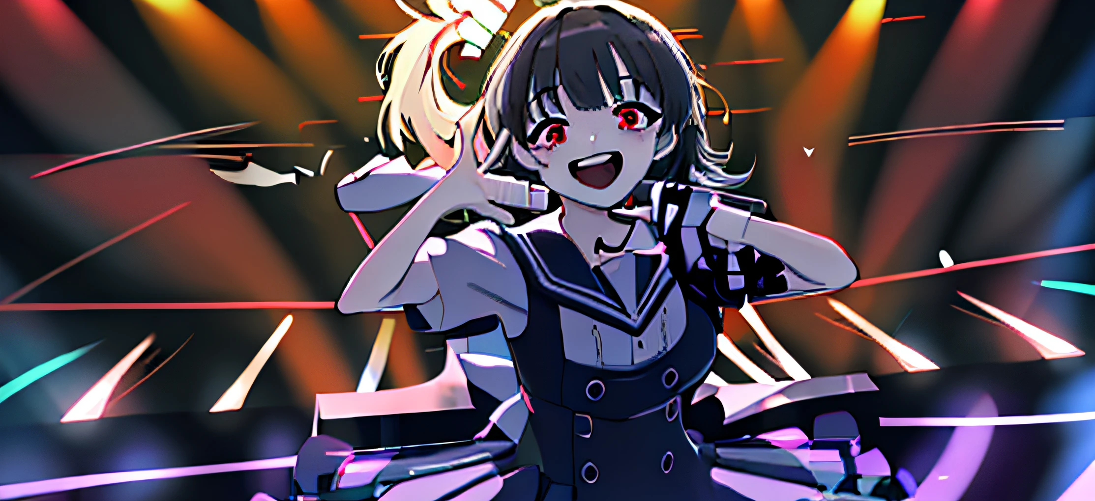 schoolgirls,High resolution 4K 8K,The expression is smart and cheerful,be on stage,holding a mic