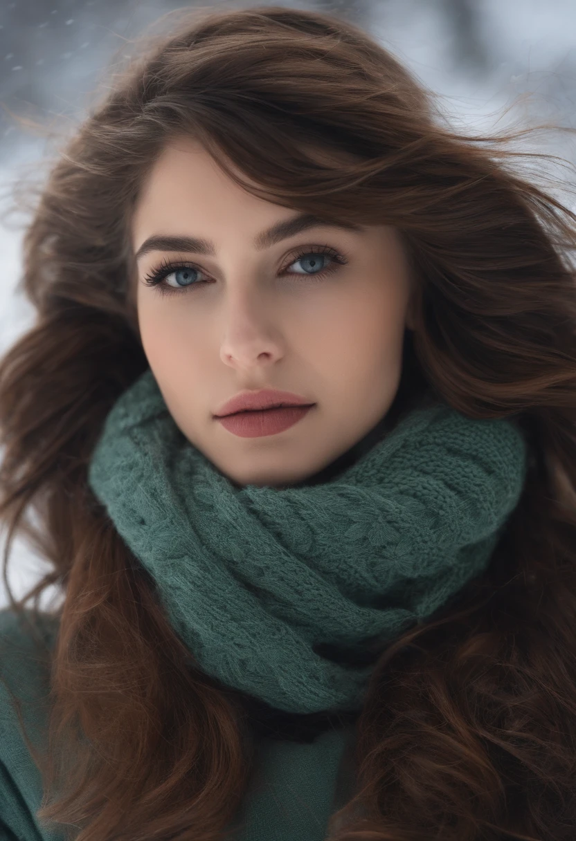 Winters,Snowy landscape,Beautiful teenage girl,bustshot、lacepantyhose,short-cut、random color,Long sweater,scarf,depth of fields,Real Light,Ray traching,OC Renderer,UE5 Renderer,Hyper-realistic,best qualtiy,8K,Works of masters,super-fine,Detailed pubic hair,Correct anatomy