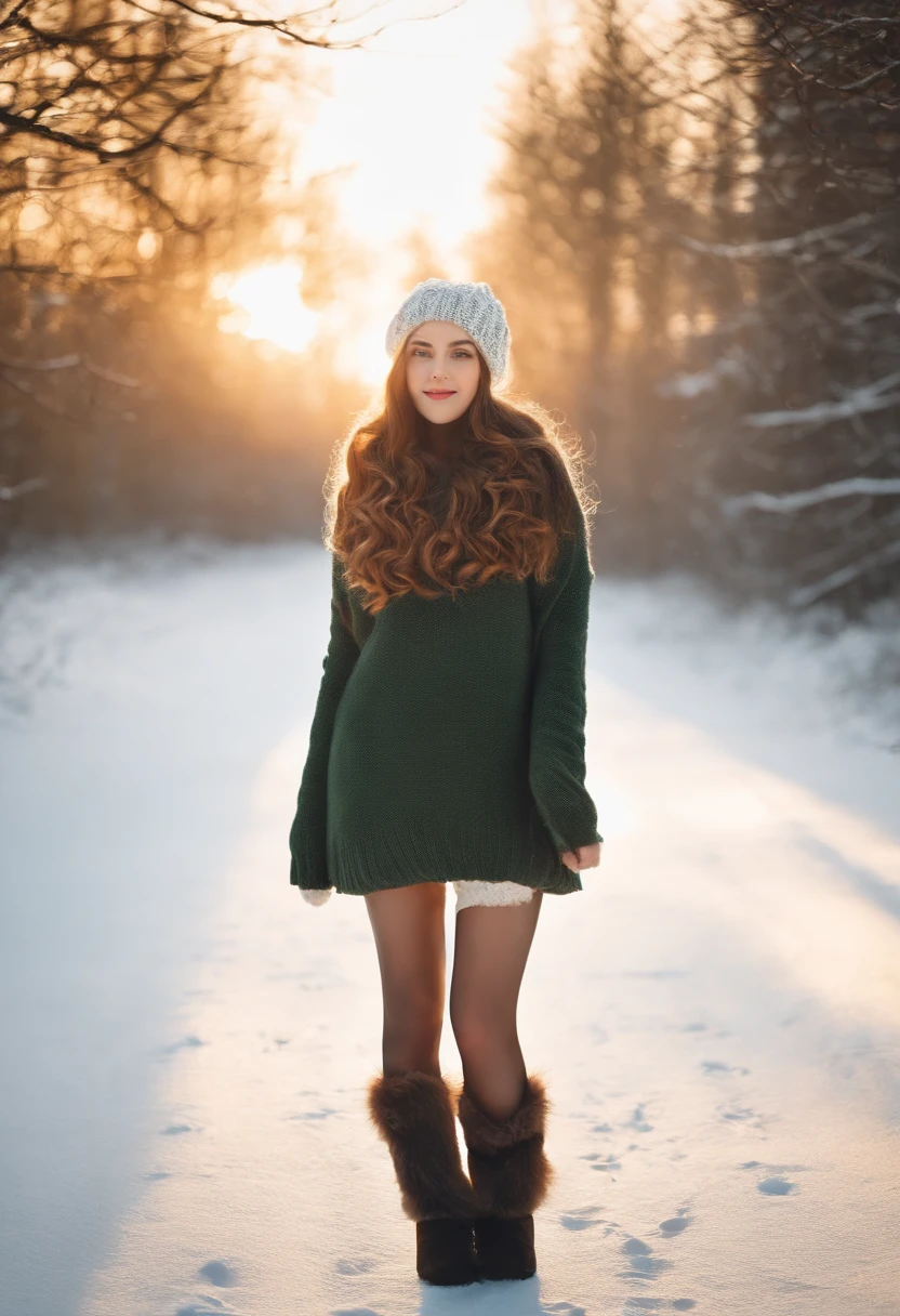 Winters,Snowy landscape,Beautiful age girl,bustshot、lacepantyhose,short-cut、random color,Long sweater,scarf,depth of fields,Real Light,Ray traching,OC Renderer,UE5 Renderer,Hyper-realistic,best qualtiy,8K,Works of masters,super-fine,Detailed pubic hair,Correct anatomy