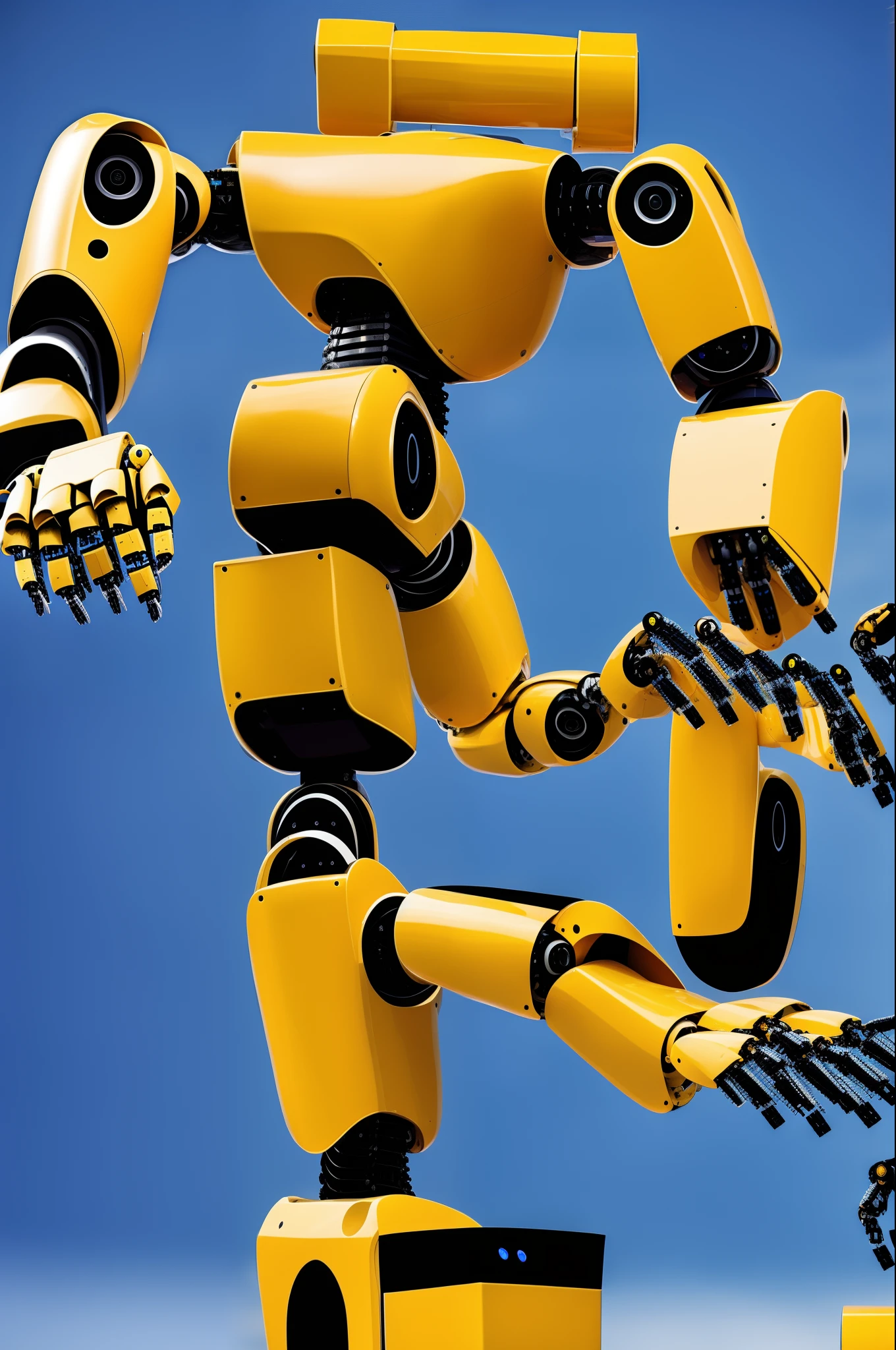 A humanoid robot transforming from a yellow excavator