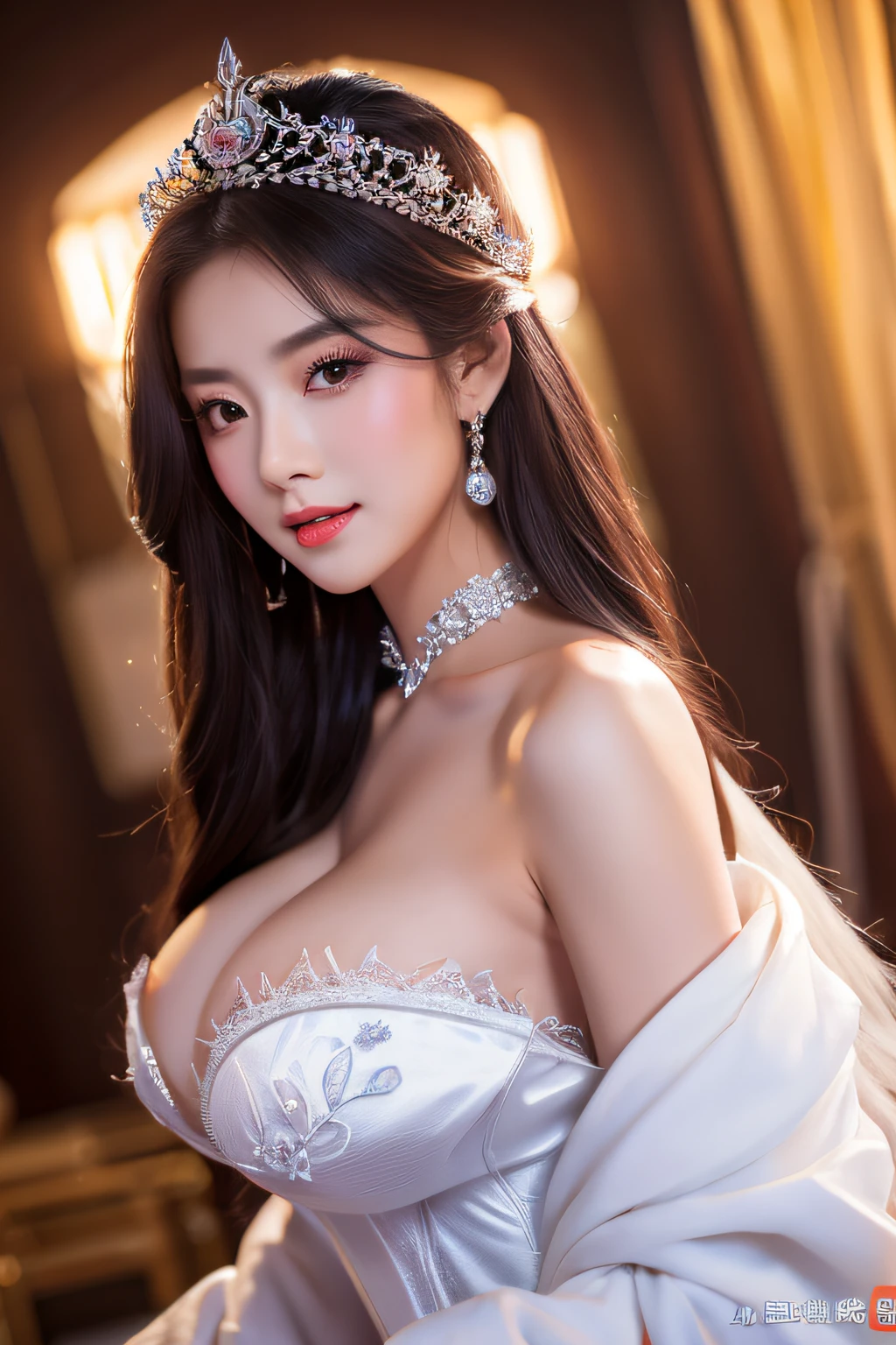 (top-quality,8k,masterpiece),Asian woman with long hair and white dress,a beautiful fantasy empress,Beautiful fantasy maiden,chinese fantasy,Beautiful and seductive woman,huge tit,