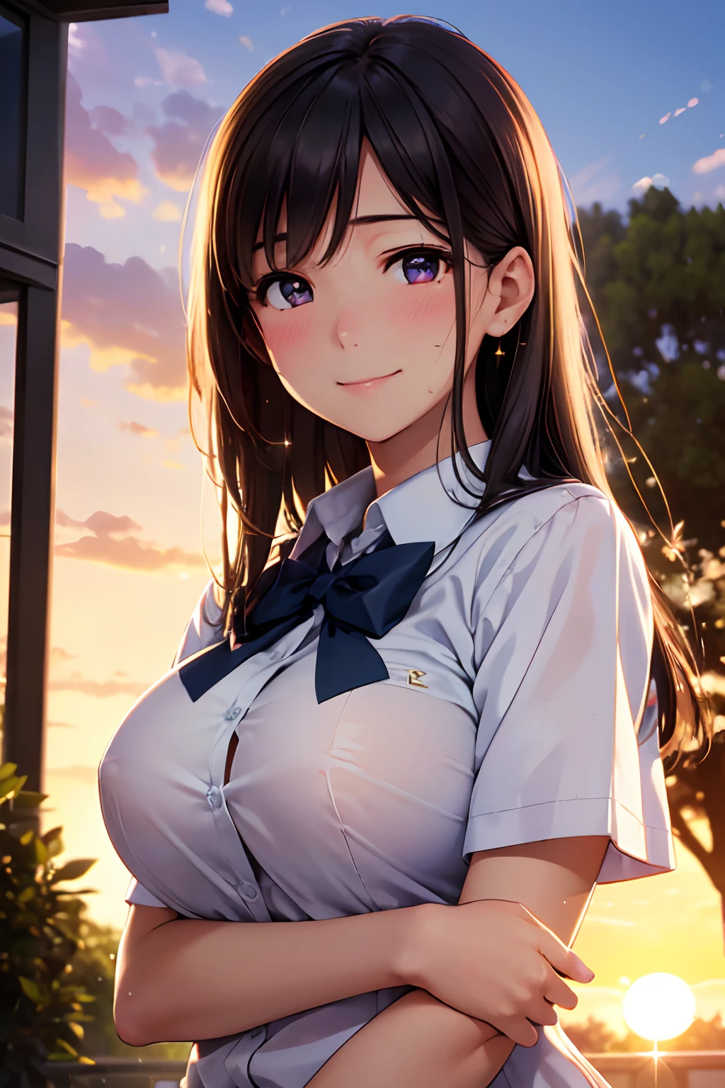 Anime girl with long hair and blue eyes posing for a picture - SeaArt AI