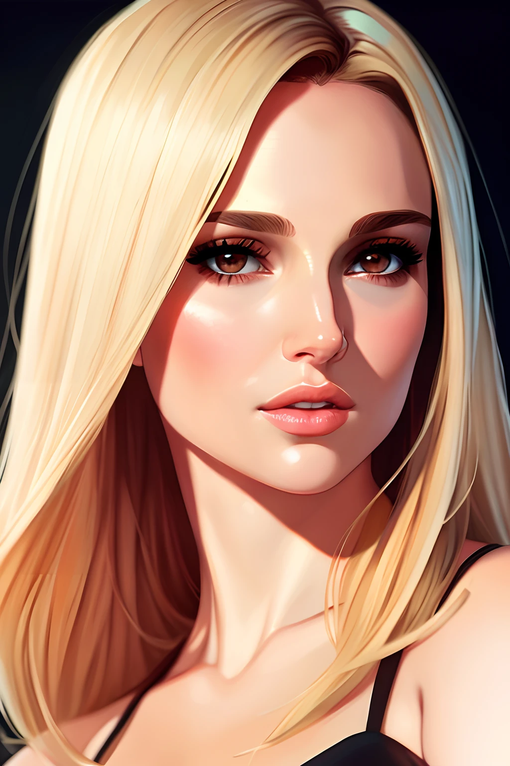 a close up of a woman,natalie portman with blonde hair, a character portrait by Ilya Kuvshinov, featured on cgsociety, sots art, artstyle : ilya kuvshinov, ilya kuvshinov and artgerm, artgerm and ilya kuvshinov