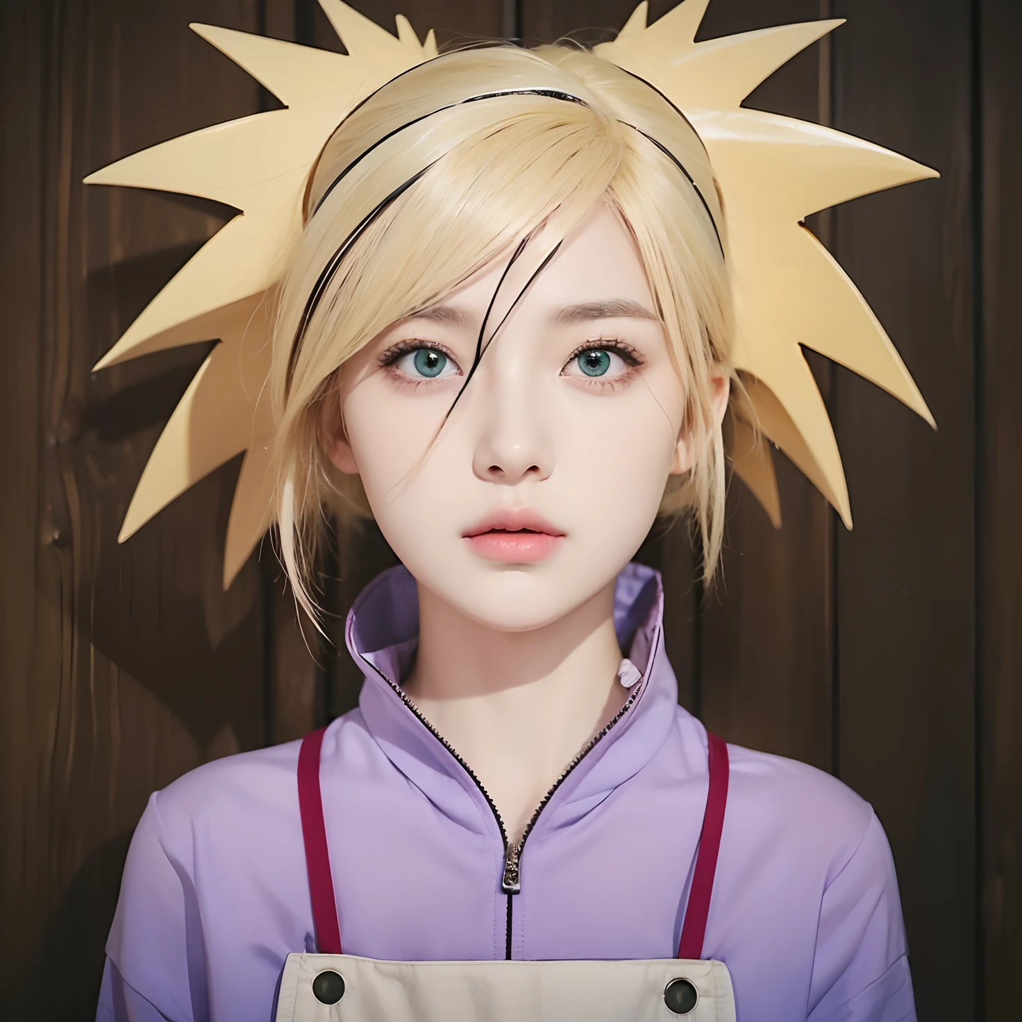 Temari Nara, naked, ribbon on the neck, Skinny body, small bust, very feminine,