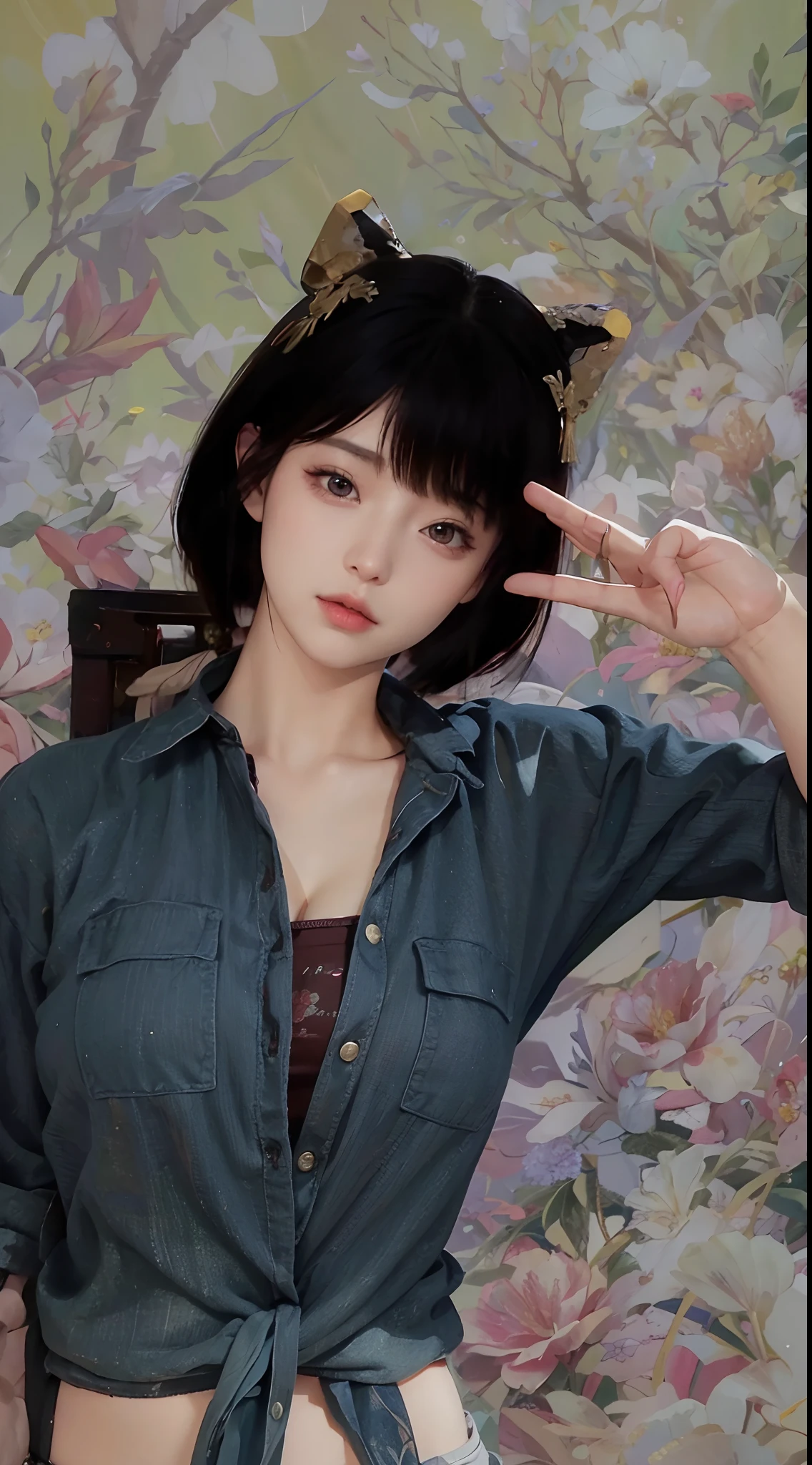 (original photo, Bestquality), (realistic, photo of-realistic:1.3 pcs), Bestquality, Extremely Detailed, a masterpiece、, Hyper-Detailed, illustration、, 1 a girl, (huge boobs，cleavage), dynamic angle, world mastery theater, cluttered_long_hair,Bestquality, extremely detailed CG unity 8k壁纸，ink，astonishing，movie lights，Lens_flare，dunhuang_style