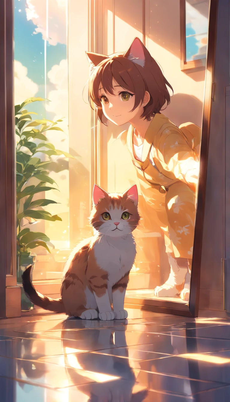 Kitten cute, sunlights , Mirror effect