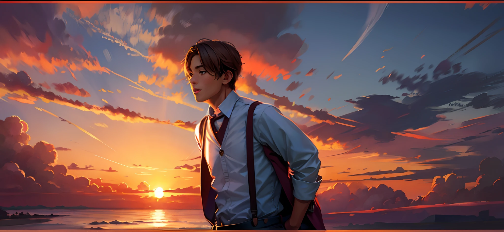 the sunset，eventide，middle score，Suspenders，Take off your coat