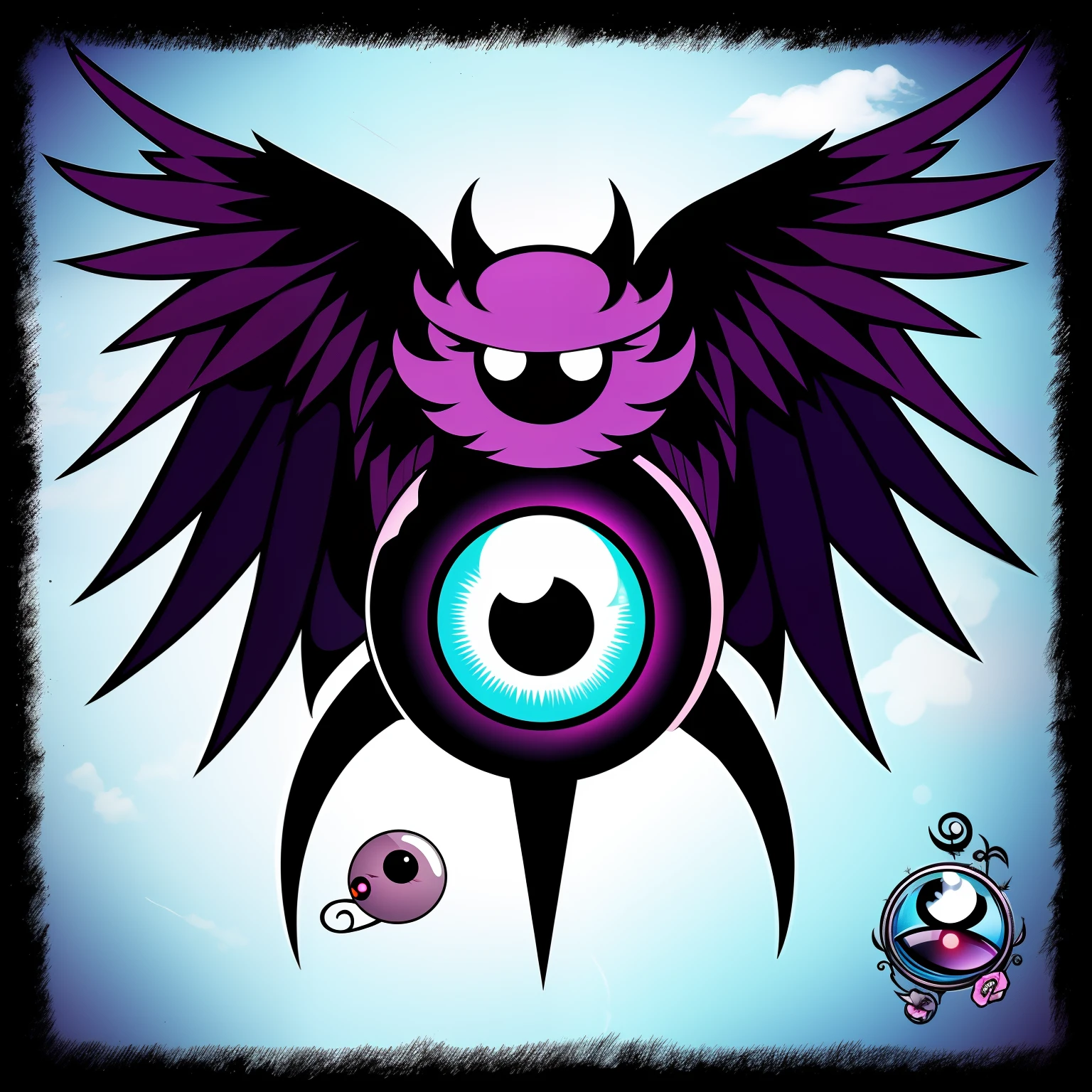eyeball with evil wings, chibi, cute, kawaii --auto