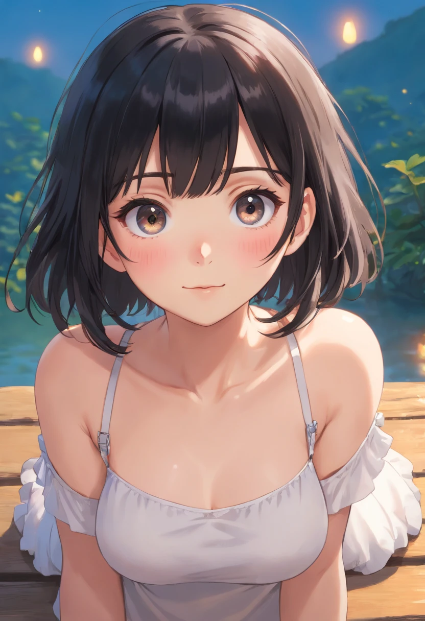 (RAW photo, Best quality),(Realistic, photo-realistic:1.3), Masterpiece, An extremely delicate and beautiful, Extremely detailed, CG, Unity , 2k wallpaper, Amazing, finedetail, Light smile, Extremely detailed Cg Unity 8K wallpaper, hugefilesize, Ultra-detailed, A high resolution, absurderes, Soft light, Short hair, short length bangs, Black hair, Floating hair NovaFrogStyle, Beautiful detailed girl, Detailed fingers, Extremely detailed eyes and face, Beautiful detailed nose, Beautiful detailed eyes, Long eyelashes, light in face, view the viewer, Closed mouth, 1girll, Cute, Young, Mature face, full bodyesbian, Small breasts, Realistic face, Realistic body, Beautiful detailed thighs, ulzang-6500-v1.1, the lora:koreanDollLikeness_v15, Costume : Collared shirt, Black eyes