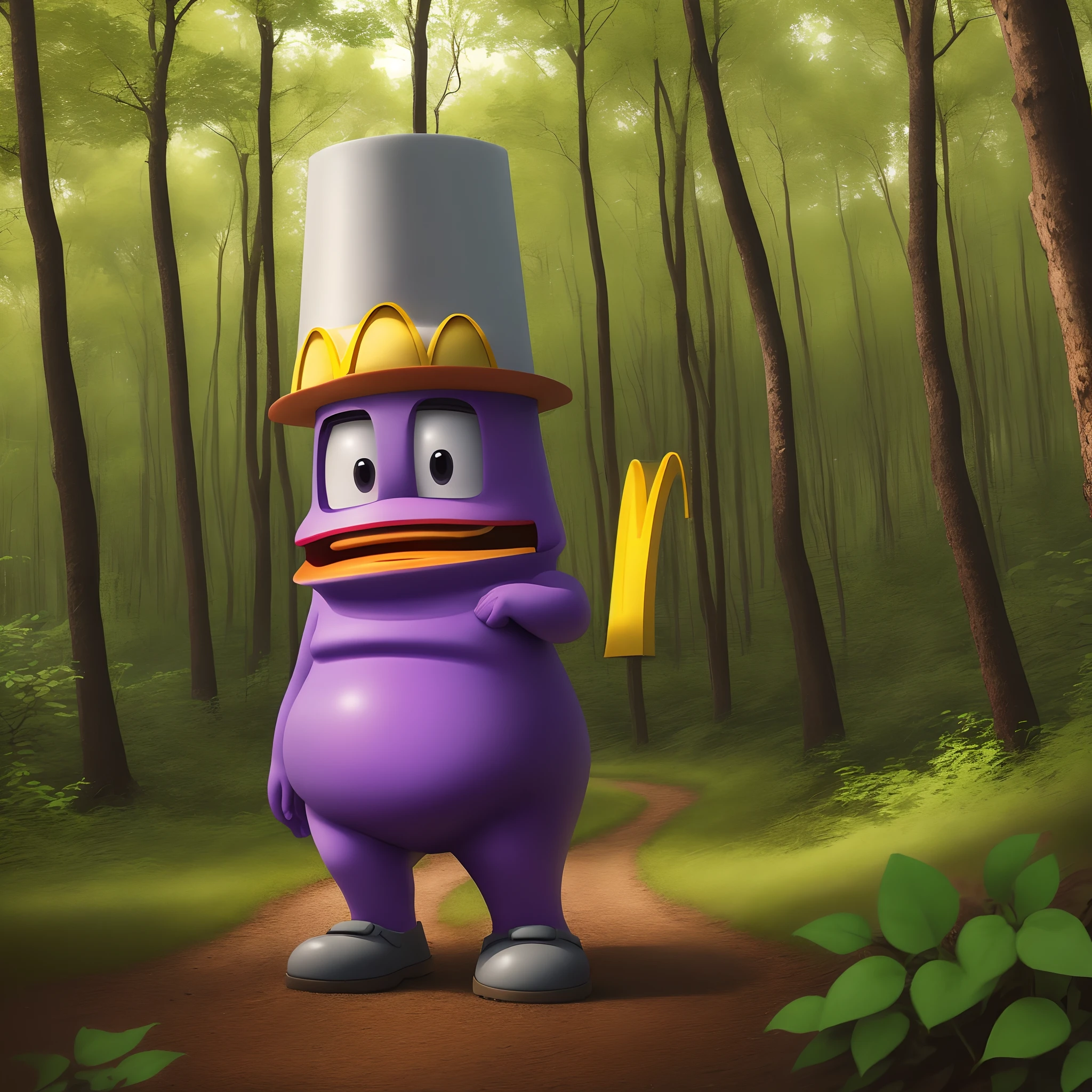 Grimace from McDonald's hiding in the woods
