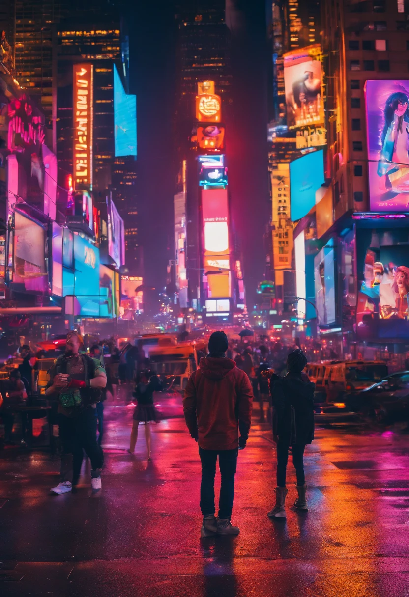 (best quality,8k,Realistic,cinematic images:1.2),ultra-detalhado,((1 masculino)), Personagem masculino bonito de Nova York, 20 anos, ((tiro de corpo inteiro)), masculine features, pale skin, (cabelos pretos), cara sardada、 (Large Composition in 8k, fotorrealista, foco nítido), ((Requintado fundo da noite chuvosa de Nova York)), Digital SLR, detalhes intrincados, thirds rule, cyberpunk, Neons,