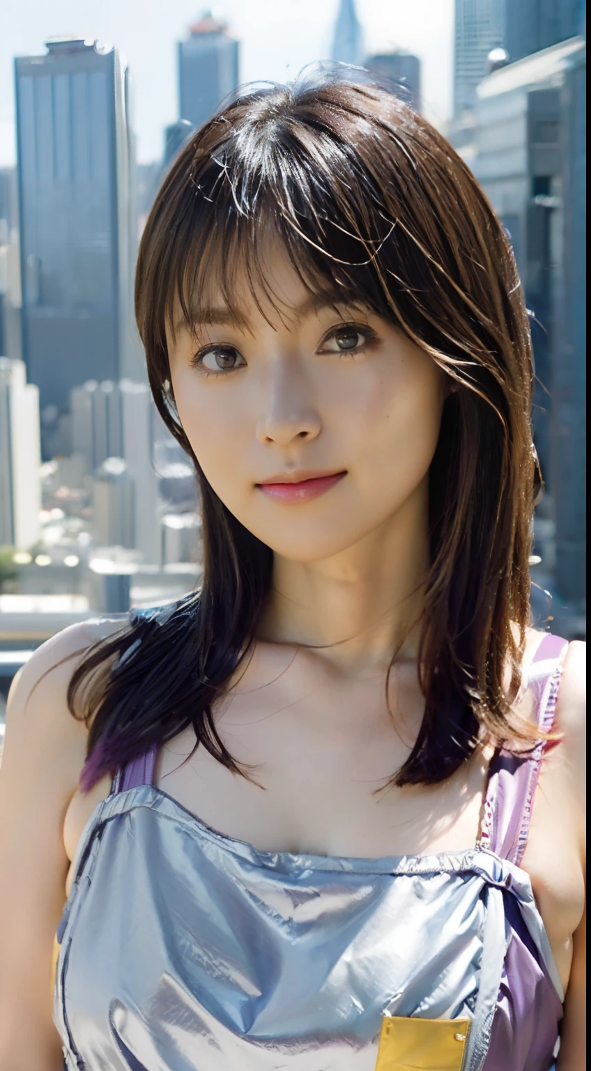 1girl in,beautiful model , Instagram (Photorealistic, High resolution:1.4), ((Puffy eyes)), Looking at Viewer, , Full body (8K, Raw photo, Best Quality, masutepiece:1.2), (Realistic, Photorealsitic:1.37),(Sharp Focus:1.2), Professional Lighting, Photon mapping, Radio City, Physically-based rendering, (Realistic skin:1.2),( Big breasts), Looking at Viewer, (Middle hair:1.5),, Purple eyes, (sliver hair:1.1),Bangs, ( City Background:1.4), Solo, Upper body, Realistic,(masutepiece:1.4),(Best Quality:1.4),(Shiny skin),fashi-girl,makeup,Smile(skinny,Closed mouth,Shy :1.3) , Shoulder,fulcolor:1.1),Medium bust,Sexy Pose , ((lingerie))