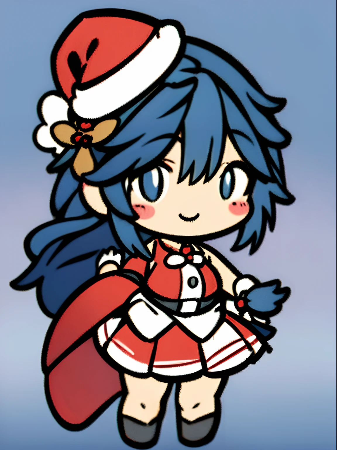 a sticker、top-quality、hight resolution、masterpiece、8k、Chibi、silly、1beautiful girl、a smile、Santa Claus Costume、Raise one arm and point with your hand、Santa Claus hat、a miniskirt、