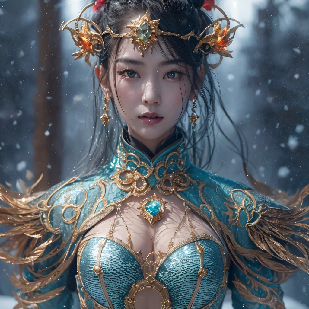 cinematic cgsociety，Fly the Nine-Tailed Light Blue Sky Division Flame Hairy Bear Star，??????，Torch Night Black Gold Orange Brocade Silk Snake Print Silk Pants，Rouge diamond tulle sheer lizard-patterned leggings，Fat woman flying in the snow in space，Front view，Pure transparency，Wear boxing gloves，Wear thick-rimmed reflective sunglasses with gold threads，Panorama ultra-wide angle，extremely happy，The texture of the real person is delicate，Strong visual impact，Hyper-detailing，Dream girl，Refined face，prettyeyes，Hair strands float in the air， Cherry model，Zhou Xiaotong，crystal-clear，Good sense of perspective，Light and shadow effects，16K smooth，Surface reflected light,，Tropical canyon battle scene、Chinese big breasts、Quaint、three kingdom、ember、100 people、Telephoto vista（CG）、Intense CG battles、high detal、masuter piece、NSFW，Multi-layered long-sleeved gauze garment，Quick-drying vest，Linen sweater，Crocodile skin cape，golden shoulder pads, Silver hammer pattern cape, Burgundy body hair，Water vapor female spy，Shower buttocks green fruit milk jelly flat chest，Pine silk fish net knee brace space dance，Hexagonal prism，Put on a pineapple knife sprinkled with gold，extremely happy，Border winter rain（Tropical canyon battle scene）（（Scenes））(Extremely detailed Cg Unity 8K wallpaper,Masterpiece, Best quality, Ultra-detailed)He played Huang Yaoshi in the movie，