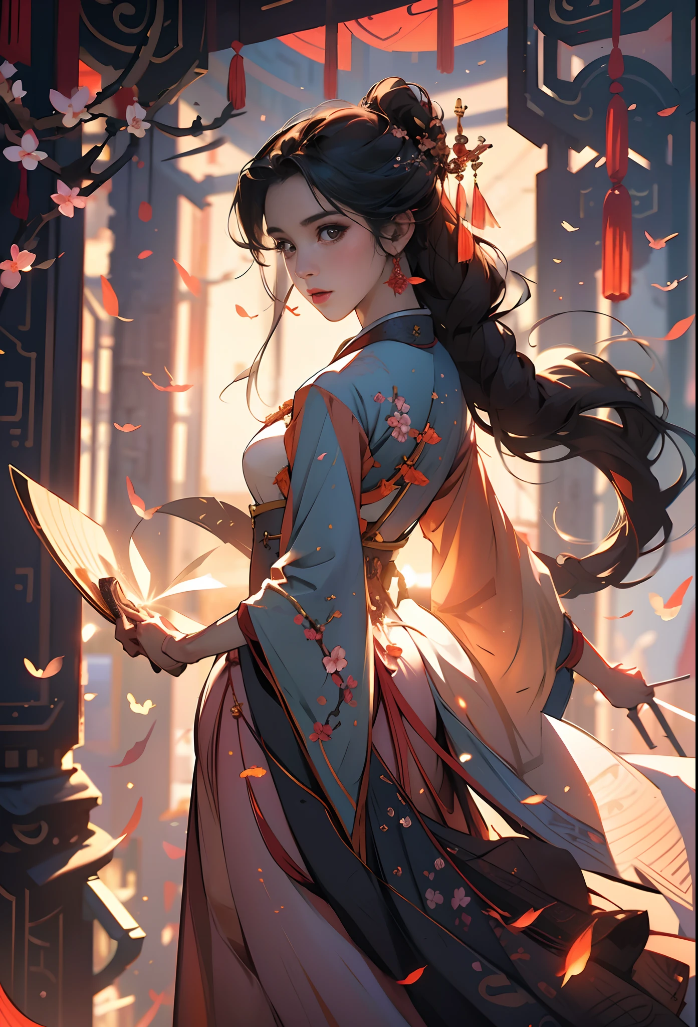 (RAW photos,best qualtiy),(realisticlying,photograph realistic:1.3),Extremely refined and beautiful,astounding,finedetail,tmasterpiece,hyper-detailing,A high resolution,(Most Best Illustration),(best shadow),iintricate,(In a crimson gold Chinese dragon,There is gold dust around,Black flowers,the trees,petals,ventania,Oh, God,Long wavy body,fang,fanciful,mito,high high quality,highly detailed,tmasterpiece,epic,particle effect,Dynamic effects,(drak:1.4)Front),Clouds,firestorm,mountain ranges,the sunset,sharp fokus, volume fog, 8K UHD, digital SLR camera, high qulity, (filmgrain:1.4), 富士XT3,offcial art, Unity8k wallpapers, ultra - detailed, Beautiful and beautiful, best qualityer, (Zen entanglement, tangled, entangled), (s fractal art: 1.4), 1girll, brunette color hair, chino, exposed bare shoulders, short skirt, small thighs, nabel, The is very detailed, dynamic angle, (The most beautiful chaotic shape), flowing, (Bright colors), OC, (halfway: 1.2), Chinese big breasts, (tape: 1.3), (dream: 1.5), (Hanfu: 1.5), chinesedragon,(ssmile: 0.5), (Chinese God), realisticlying, 超A high resolution, 复杂, hyper-detailing, (dent in the skin), femele, Detailed body, (Detailed face: 1.1), (contoured iris), (Watercolor lenses), (perfect eyes), 4k, opulent, (tmasterpiece: 1.2), (best qualtiy:1.2), Wide buttock, thick thight, (Large breasts:1.2) big breasts and big breasts (huge tit:1.2), slutty, tempting pose。