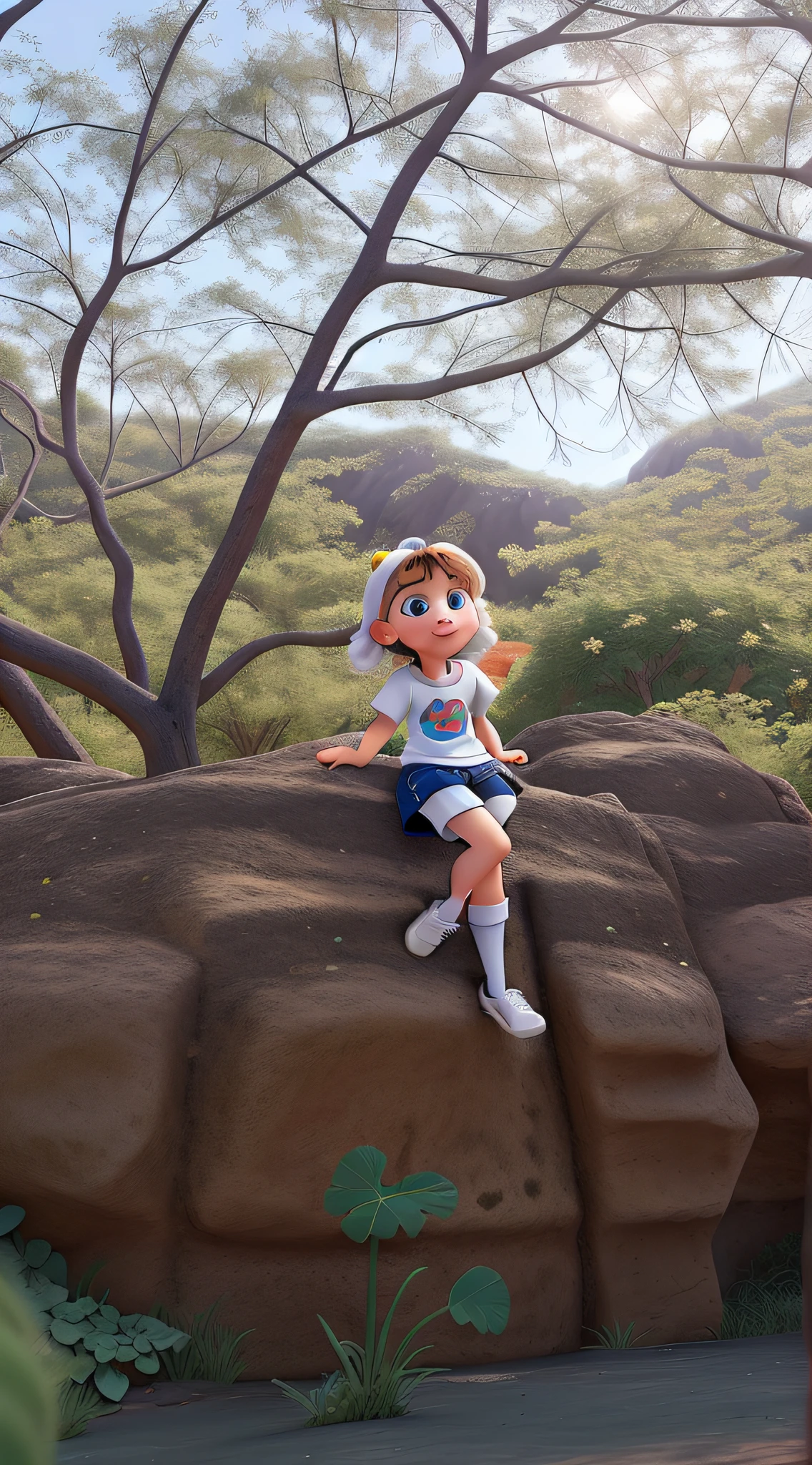 ((masterpiece,best quality)), absurdres,
Brooklynn_Jurassic_Park,
solo, smiling, looking at viewer, cowboy shot, hand on hip,
tropical background, her thighs and pelvis are stuck looking at the viewers looks scared 😱