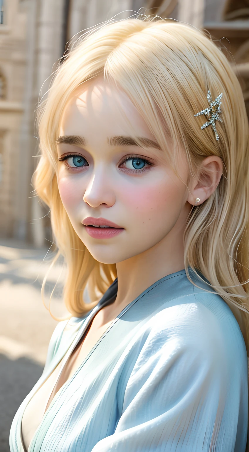 Emilia Clarke With Blue eyes ,Blonde hair, cg society Photoshoot, soft light