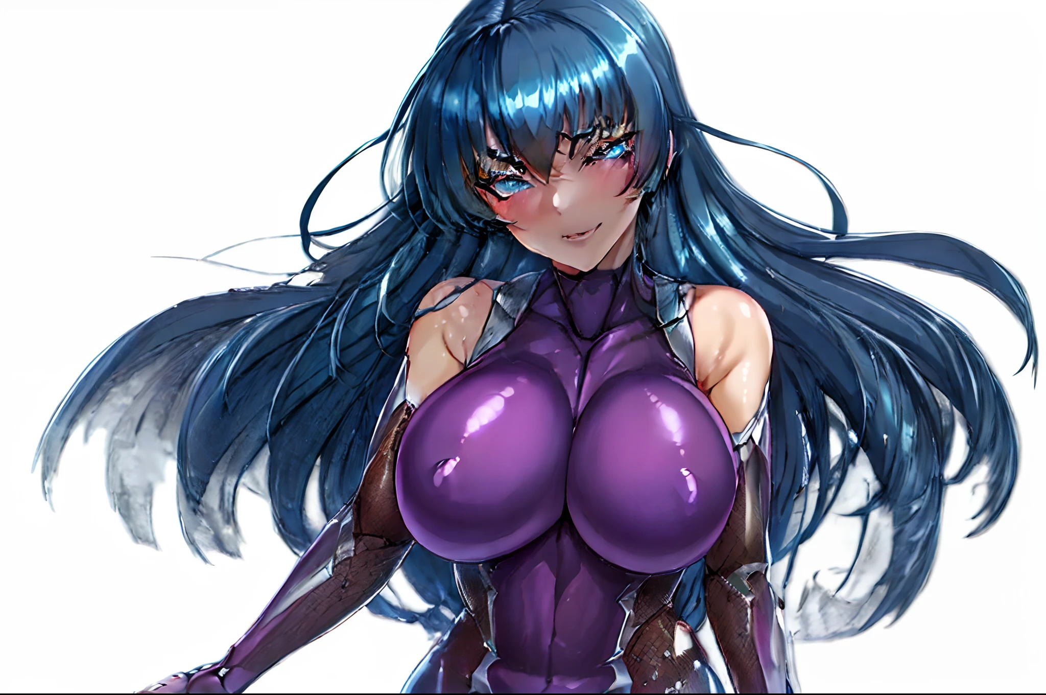 Close-up portrait of a woman in a purple dress with big breasts, biomechanical oppai, an oppai cyberpunk, oppai, Seductive Anime Girl, very detailed Artgerm, tensei shitara slime datta ken, gynoid body, portrait knights of zodiac girl, knights of zodiac girl, SFW version, android heroine, female action anime girl