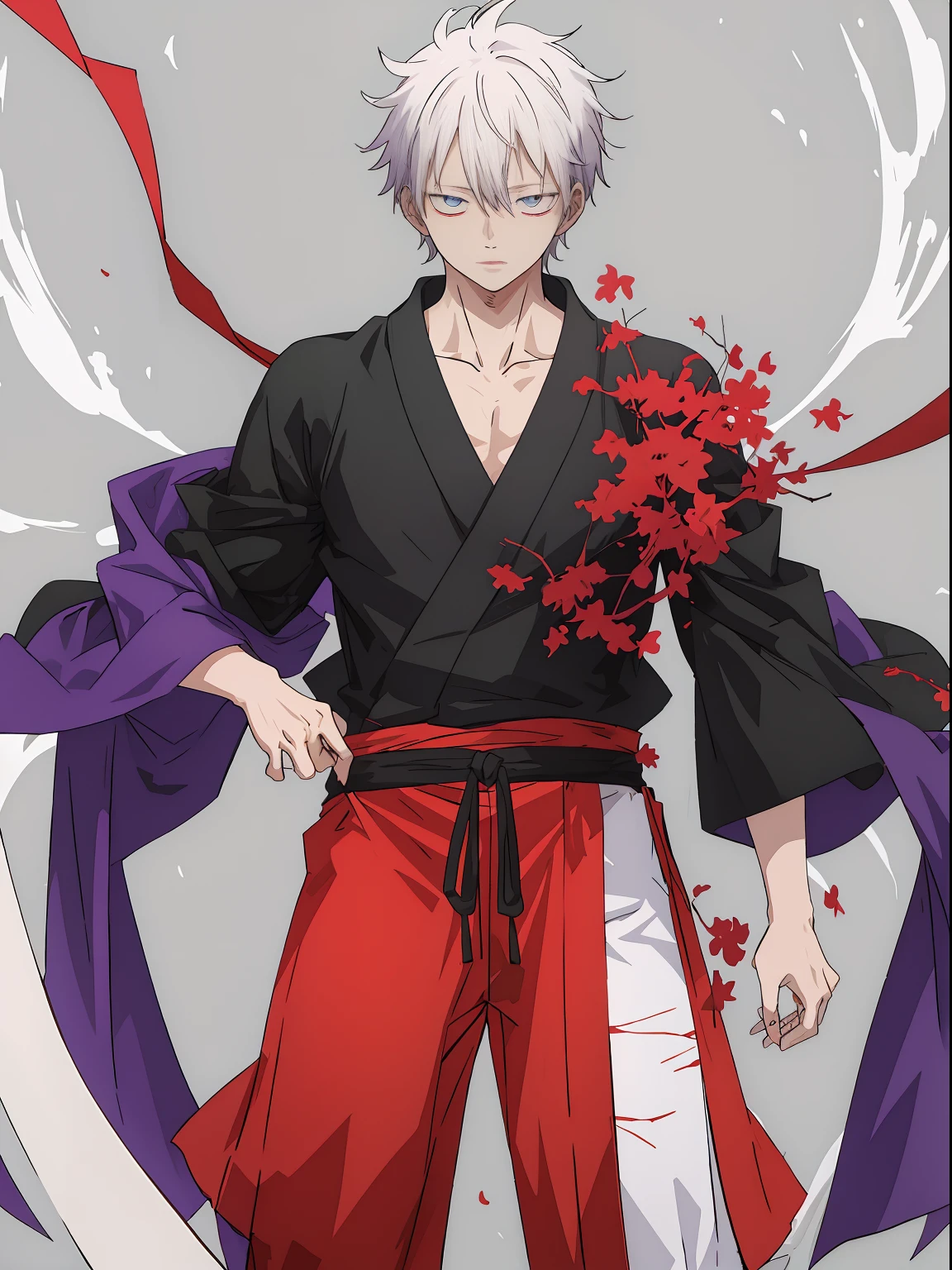 Jujutsu Kaisen character Gojo Satoru standing on bodies of Sukuna and Geto Suguru.