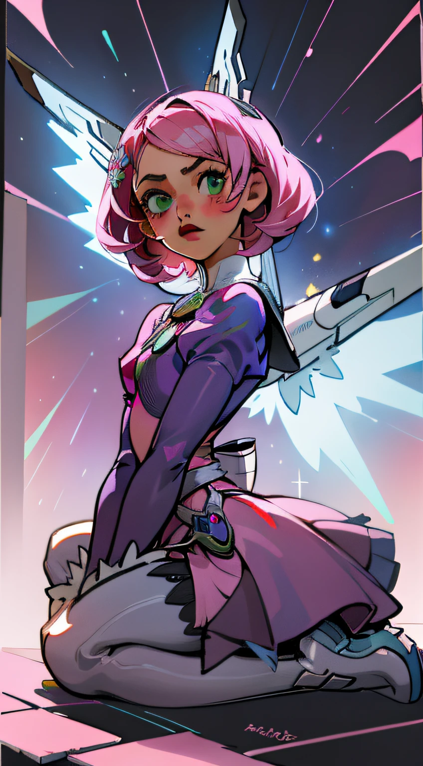 Alisa bosconovitch, melhor qualidade, contemporary, estilo plano, minimalismo, Green Eyes Flat Illustration, cabelo rosa, cabelo curto, cabelos multicoloridos, Camisa Preta, mechanical wings, Head Portrait Close-U, peito pontudo, decote, super decote, middlebreasts, Tekken，cabelo rosa pastel, 1girl, em quimono, hand-painted，Desenho de linha sem cor, colorida do yandere pastel, Tekken, Super cute pink hair girl with gothic makeup on the side, com roupa de empregada，figura esbelta，robusto，He sat on the floor，Vestido com roupas de empregada rosa e branco，cabelos muito curtos，com orelhas de gato，quadratic element，, kawaii cor-de-rosa na roupa da era de 1910, Alisa Bosconovich pink lips, no estilo da paleta de cores suave aurorapunk, an anime illustration of his face, gifs animados, hand drawn animation, charming sketches, suave e brilhante, romantismo nebuloso, Estilo Superflat, fundo branco - ar 1:1 - niji 5 - estilo expressivo --s 50 ,Pink kawaii girl in the era of 1920s clothesPink eagles, vestindo uma camisa branca brilhante, no estilo da paleta de cores suave aurorapunk, an anime illustration of his face, gifs animados, hand drawn animation, charming sketches, suave e brilhante, romantismo nebuloso, Estilo Superflat, fundo branco - ar 1:1 - niji 5 - estilo expressivo --s 50, Absurdo, Alto, ultra detalhados, (1girl:1.3), quebrar , Create an image with beautiful calligraphy