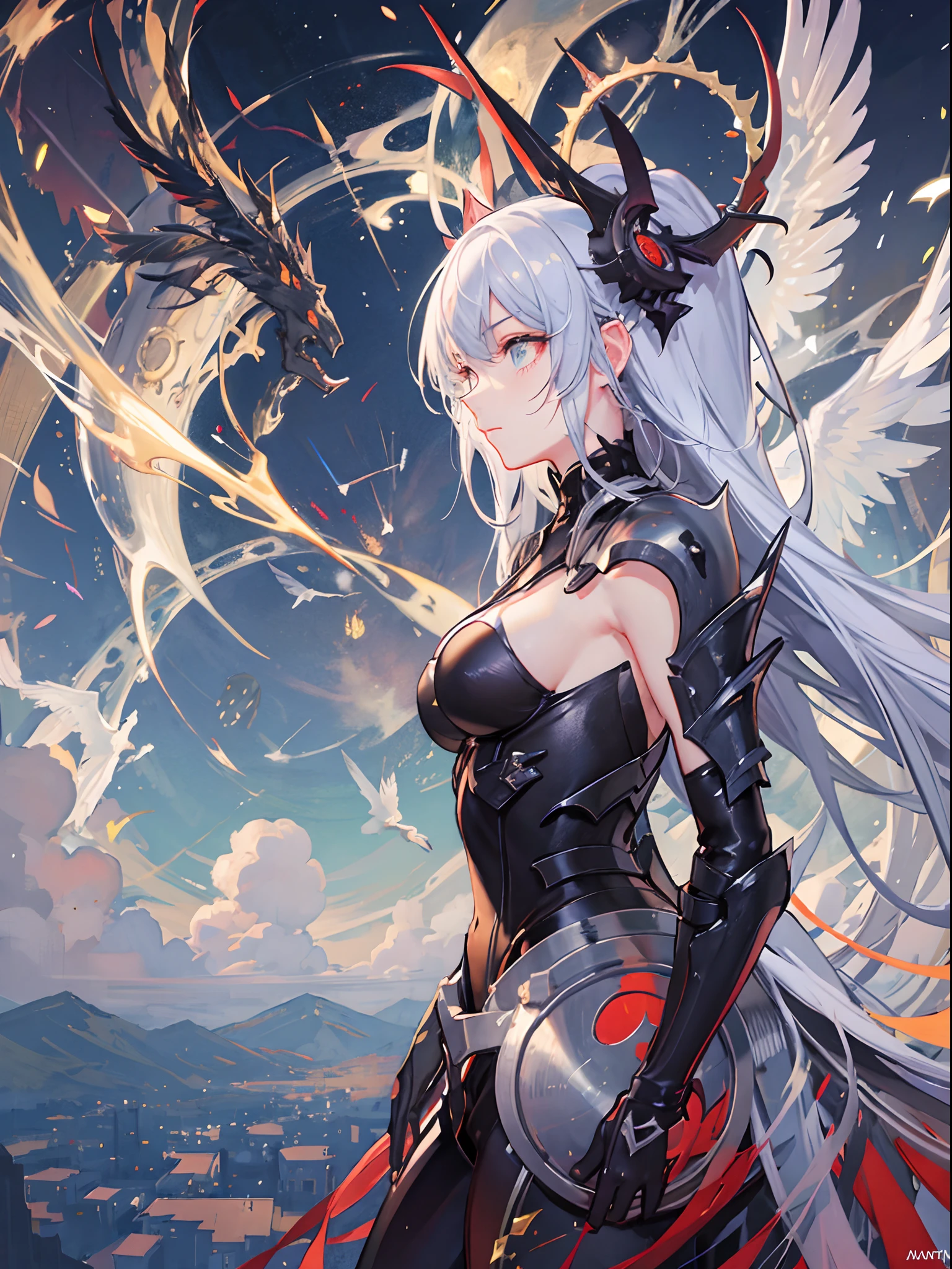 ((Finest quality)),(超A high resolution),(ultra-detailliert),(Meticulous portrayal),((best pictures)),(Finest works of art),Ultra-Precision Art,The art of astounding depiction, (1人の女性:1.5),A warrior:1.5,wingspan:1.5,Armor 1.5,