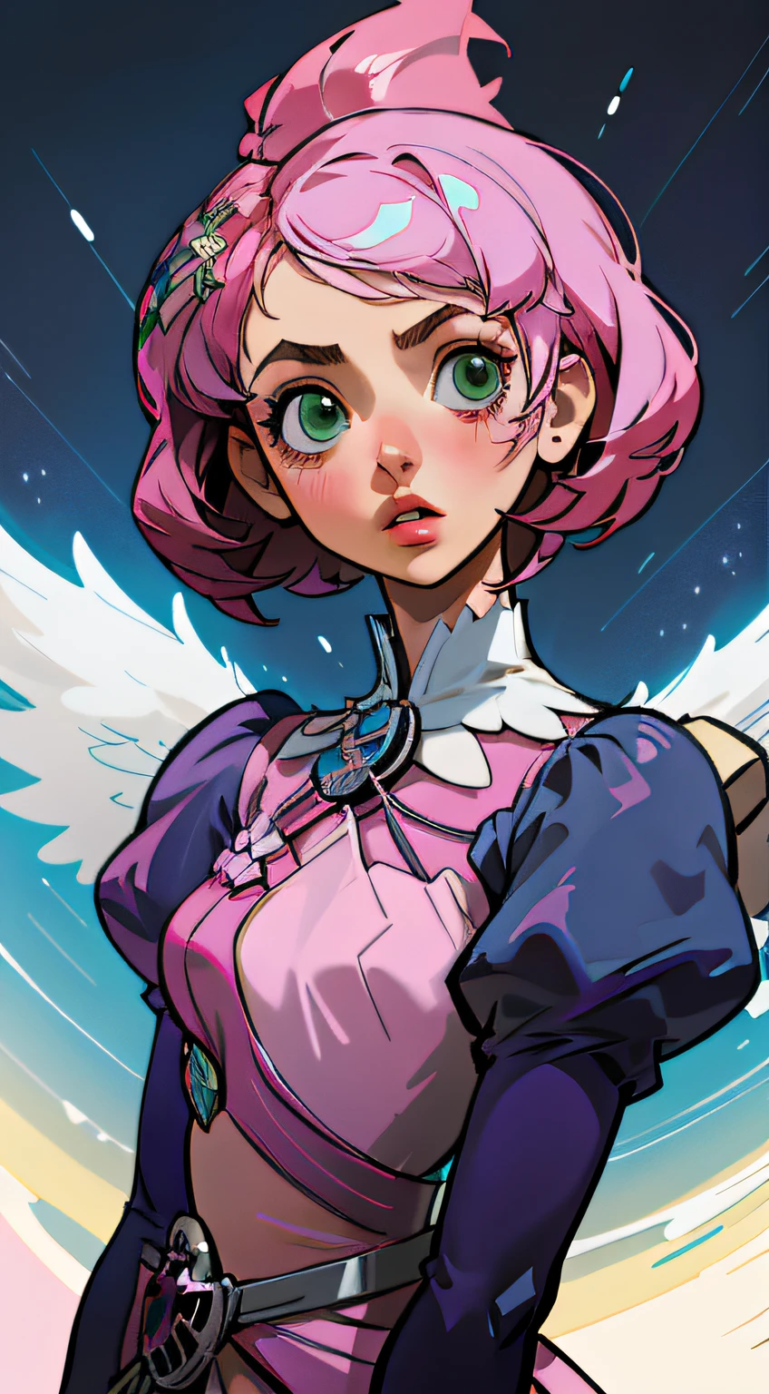 Alisa bosconovitch, melhor qualidade, contemporary, estilo plano, minimalismo, Green Eyes Flat Illustration, cabelo rosa, cabelo curto, cabelos multicoloridos, Camisa Preta, mechanical wings, Head Portrait Close-U, peito pontudo, decote, super decote, middlebreasts, Tekken,cabelo rosa pastel, 1girl, em quimono, hand-painted,Desenho de linha sem cor, colorida do yandere pastel, Tekken, Super cute pink hair girl with gothic makeup on the side, com roupa de empregada,figura esbelta,robusto,He sat on the floor,Vestido com roupas de empregada rosa e branco,cabelos muito curtos,com orelhas de gato,quadratic element,, kawaii cor-de-rosa na roupa da era de 1910, Alisa Bosconovich pink lips, no estilo da paleta de cores suave aurorapunk, an anime illustration of his face, gifs animados, hand drawn animation, charming sketches, suave e brilhante, romantismo nebuloso, Estilo Superflat, fundo branco - ar 1:1 - niji 5 - estilo expressivo --s 50 ,Pink kawaii girl in the era of 1920s clothesPink eagles, vestindo uma camisa branca brilhante, no estilo da paleta de cores suave aurorapunk, an anime illustration of his face, gifs animados, hand drawn animation, charming sketches, suave e brilhante, romantismo nebuloso, Estilo Superflat, fundo branco - ar 1:1 - niji 5 - estilo expressivo --s 50, Absurdo, Alto, ultra detalhados, (1girl:1.3), quebrar , Crie uma imagem com uma bela caligrafia