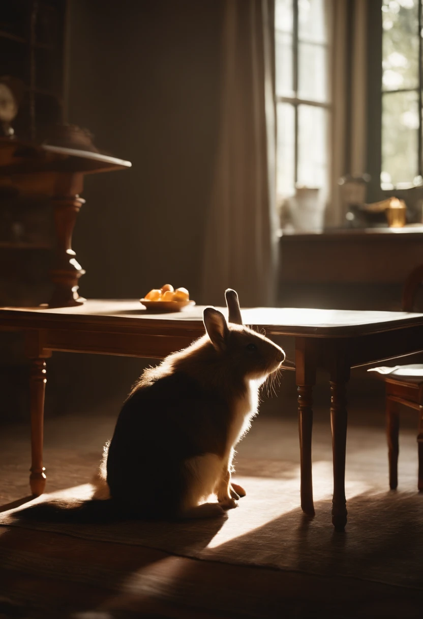 Scene#1 scene light out in view is a table in a room that is a gray room with black table in this scene, then not of nowwhere appears are main character lucky the female rabbit/fox/guinea pig  hybrid, Lucky is being chased by wolf around the table.
Lucky runs around the table for a lot then luckys runs around the other way when she almost got caught by wolf.  
Scene #1 ends.

Scene #2 starts
Lucky starts doing a mine dance, and make a invisible wall where wolf is going to run by, wolf then runs in the invisible wall, then lucky start making more invisible wall and traps wolf inside a invisible box, when wolf somehow makes it out of the invisible box and starts to chase Lucky again, but lucky then teleports Above Wolf, but Lucky falls on Wolf, when both of then get up, both are sorry for destroying the table and become friends. 
And makes guinea pig noises.  
Scene #2 ends.

The End.