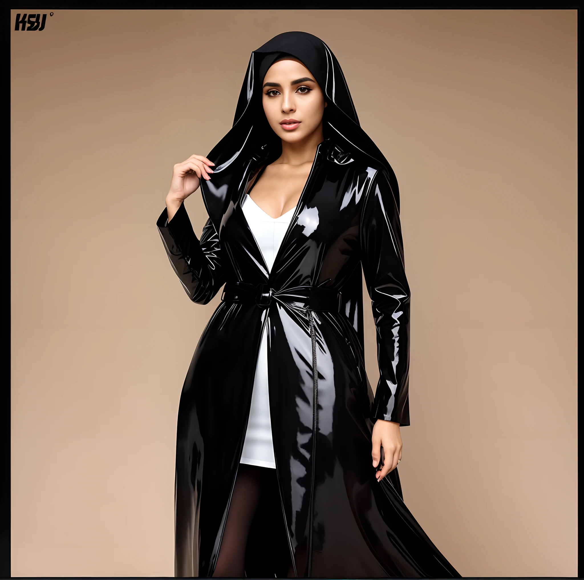 ijab, burqa, hijabi, veil, veiled, muslima, saudi woman, arab woman, arabic woman, concerned and sad facial expression, long patent coat, patent leather coat, long black patent coat, muslima, muslim woman in leather coat, a woman in a black leather coat and white top, latex suit and raincoat, latex outfits, she is wearing a wet coat, leather robes, wearing black leather trenchcoat, wearing black latex outfit, skintight jet black leahter coat, black-white skintight robes!, slicked black hair, wearing latex, latex dress, latex shiny, sleek robes