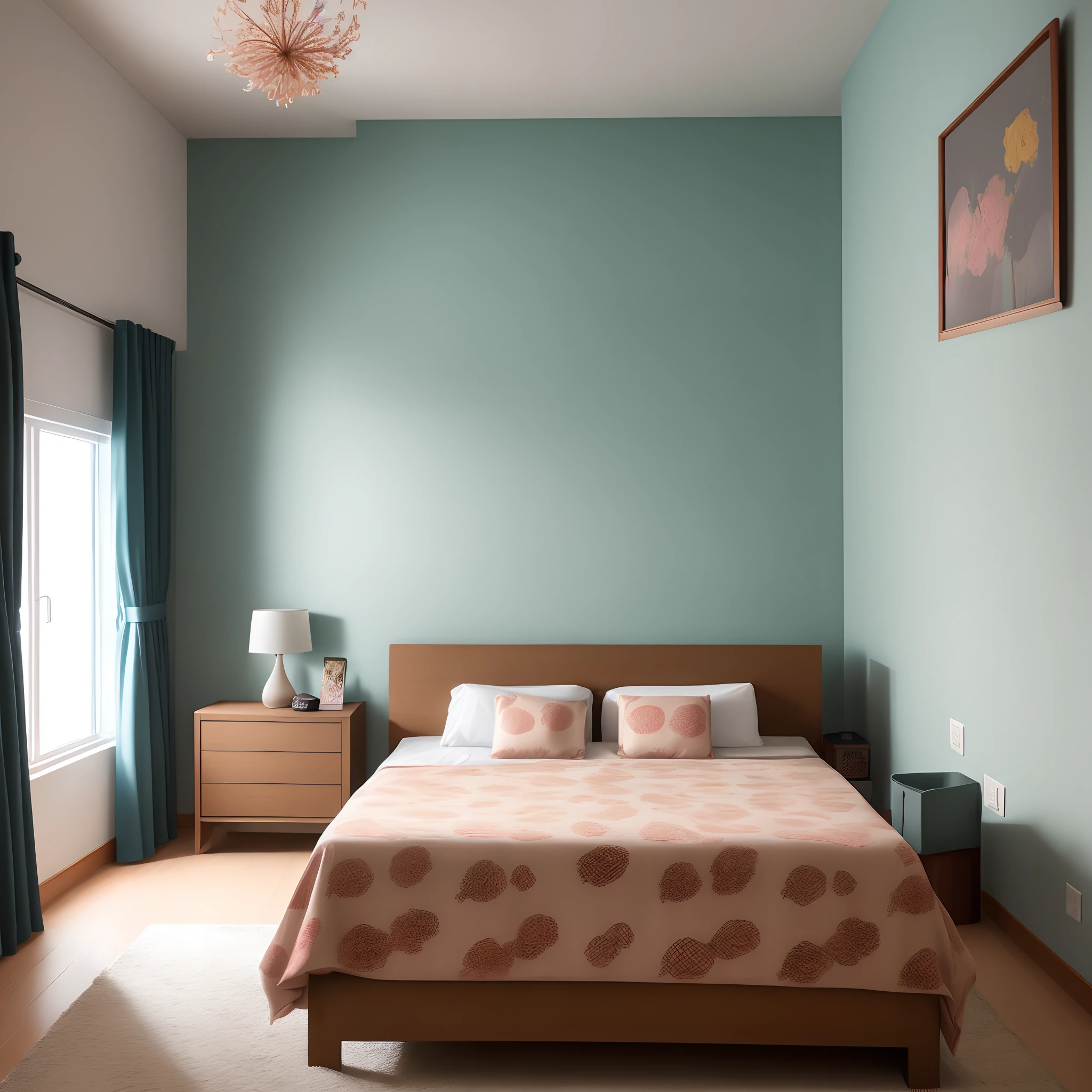 Quarto casal com tapete cor de rosa
