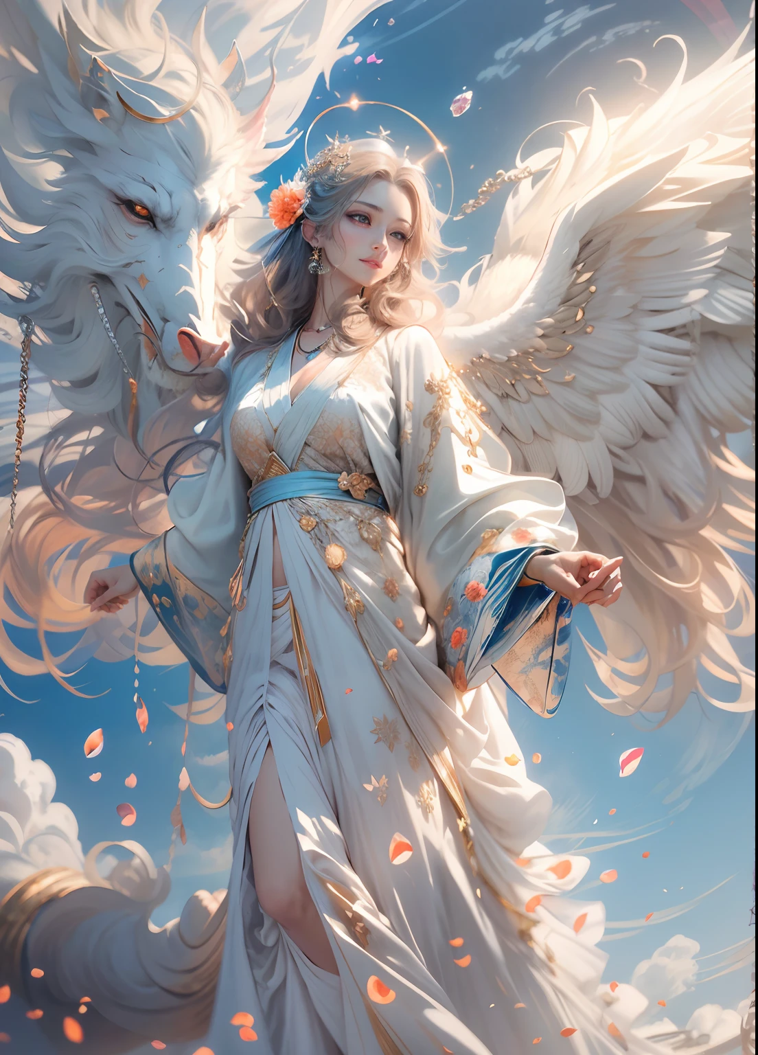 masterpiece, top quality, 8K, real person, realistic, very dense CG, shiny skin, fully focused, heaven, divine glory, radiant, angel, blessing, happiness,