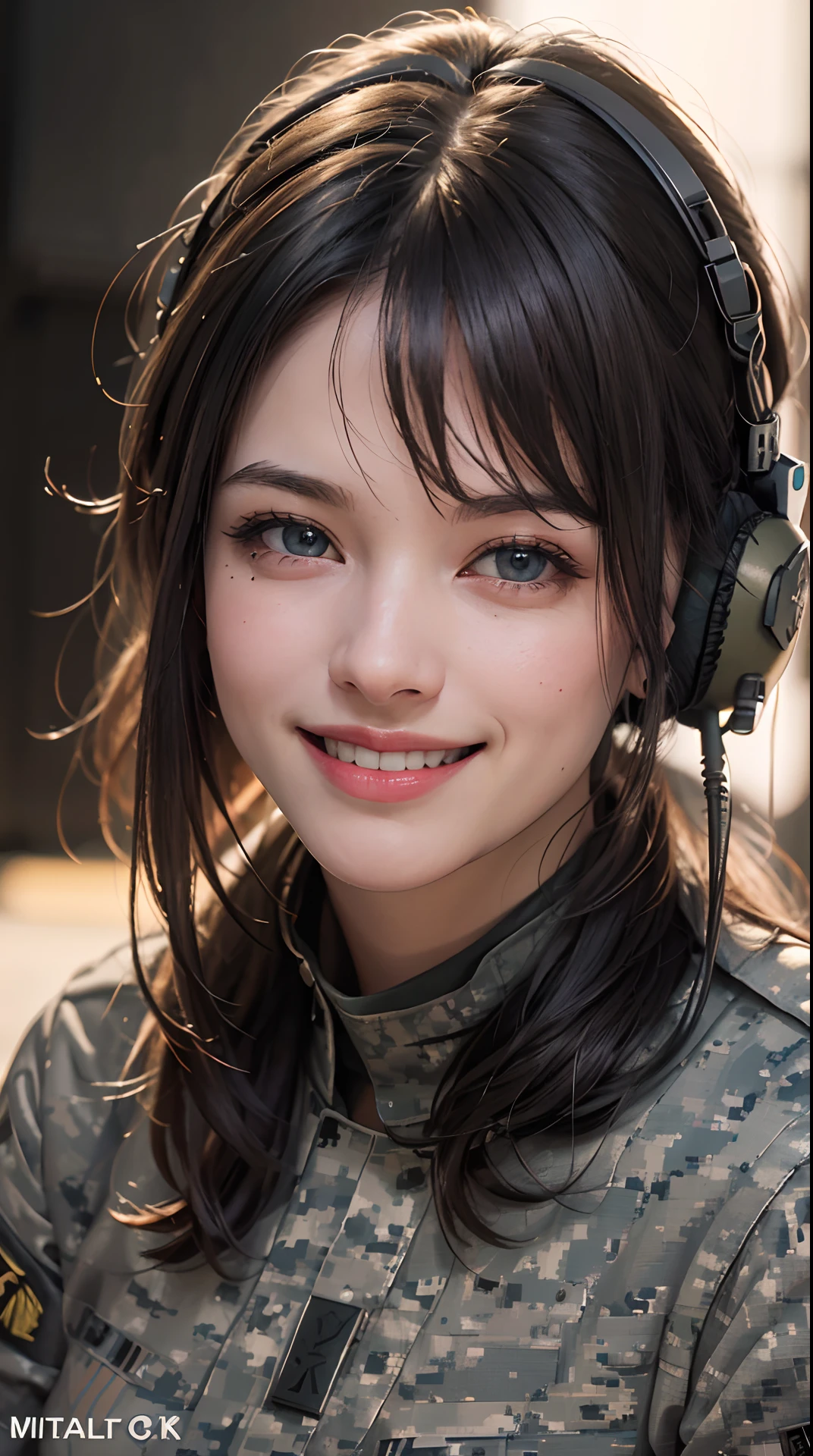 (best quality,4k,8k,highres,masterpiece:1.2), ultra-detailed, (realistic,photorealistic,photo-realistic:1.37), (beautiful detailed eyes, beautiful detailed lips, extremely detailed eyes and face), studio lighting, physically-based rendering,vivid colors, (big tits, super big tits, super extra big tits:0.8), (military operator, tactical headset, operations command center:1.5), (soft lighting:0.8), (portrait, smile and laugh:1.5),