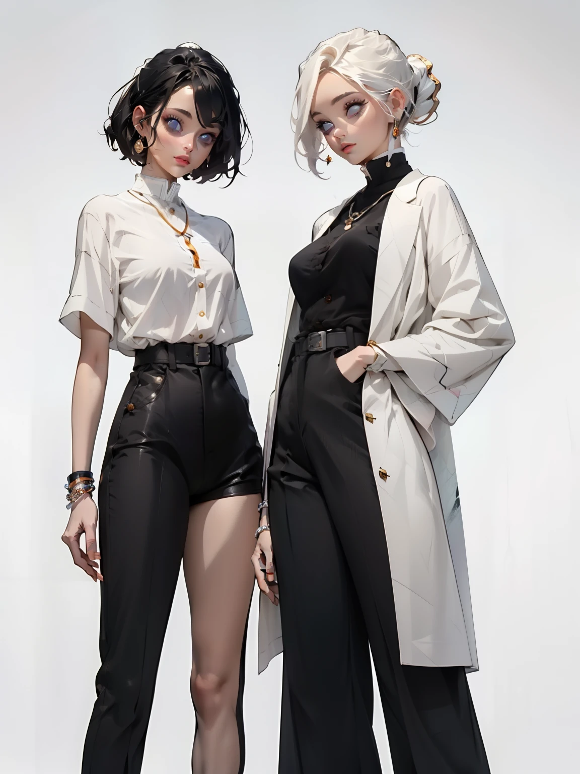 High quality, two girls, girl on the left back, inside the room, 8K, realism, coloring, correct ???????, perfect limbs, perfect fingers, background blur, ray tracing