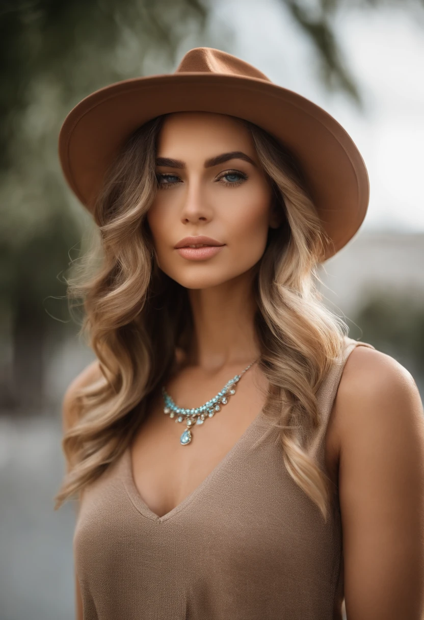 Bitte erstellen Sie ein Bild einer jungen Frau, wearing a t-shirt and a necklace. Sie hat braune Haare, big, blaue Augen, und eine subtile, Natürlicher Make-up-Look. Das Selfie sollte sie ohne sichtbares Make-up zeigen, Und sie sollte direkt in die Kamera schauen. The face should look realistically natural. The full-body shot of this attractive woman should feature an eye-catching pose, Und sie hat durchdringende blaue Augen. The girl has a sweet demeanor, And the pose should be cute too. Bitte achten Sie darauf, that the woman's entire body can be seen in the picture. The background should be clear and uncluttered. The details of the image should be of high quality
