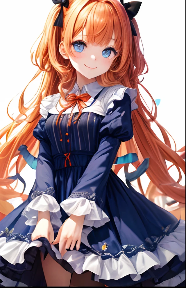 girl with、No background、without background、Background through、Orange hair、Orange hair、Twin-tailed、Two knots、Subject bangs、Aligned bangs、Blue eyes、Blue eyes、Eyes sparkle、Sparkling eyes、Striped dress、bow ribbon、Twin-tailed、Two knots、A smile、kawaii、without background