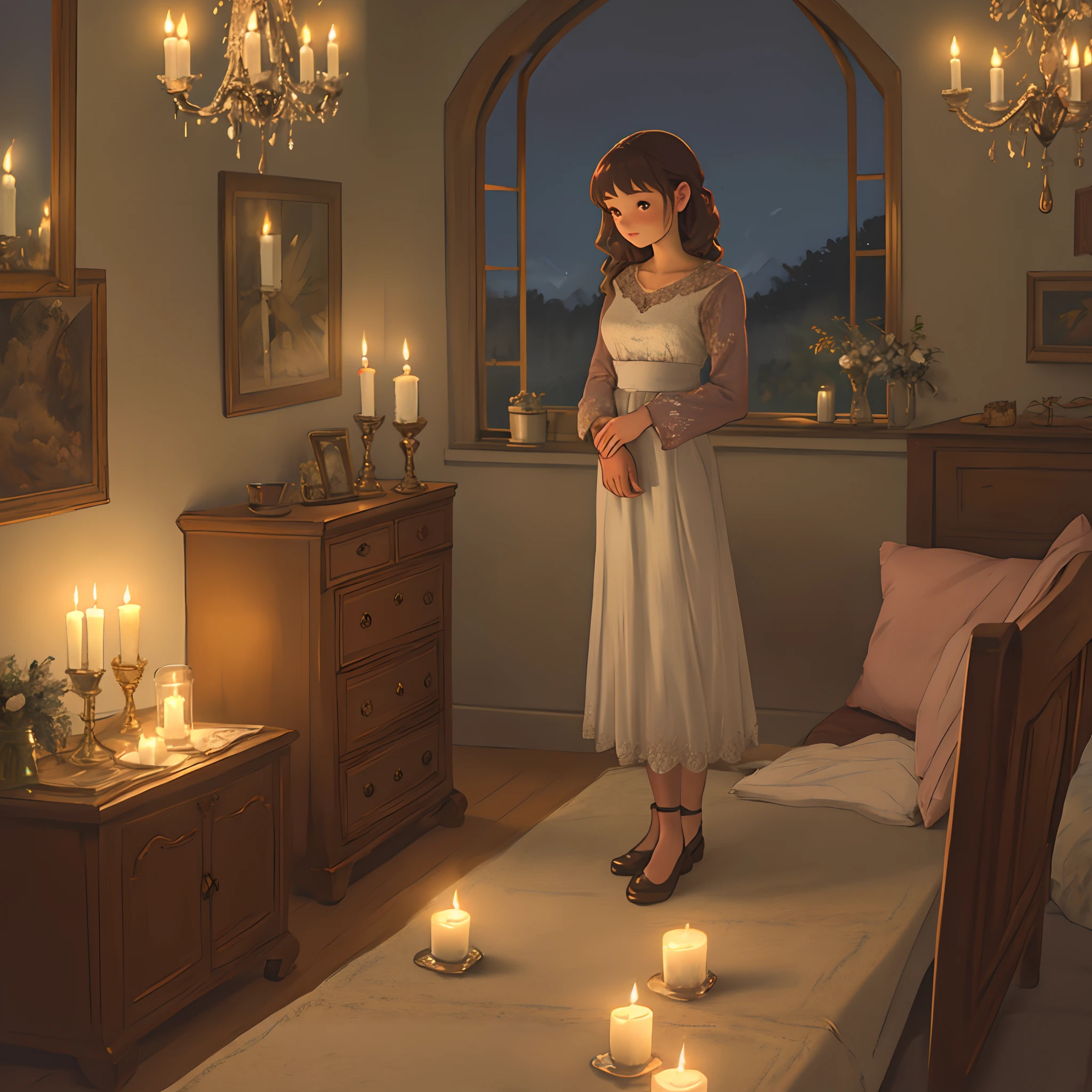 Girl in twilight in candlelit room