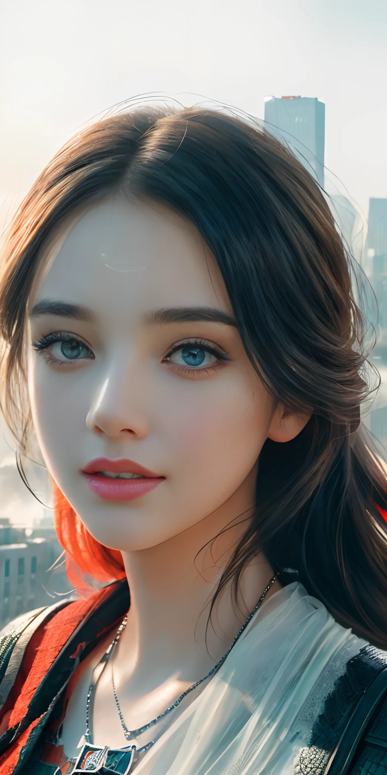 (1girl:1.3), Solo, (((Very detailed face)))), ((Very detailed eyes and face)))), Beautiful detail eyes, Body parts__, Official art, Unified 8k wallpaper, Super detailed, beautiful and beautiful, beautiful, masterpiece, best quality, original, masterpiece, super fine photo, best quality, super high resolution, realistic realism, sunlight, full body portrait, amazing beauty, dynamic pose, delicate face, vibrant eyes, (from the front), She wears Spider-Man suit, red and black color scheme, spider, very detailed city roof background, rooftop, overlooking the city, detailed face, detailed complex busy background, messy, gorgeous, milky white, highly detailed skin, realistic skin details, visible pores, clear focus, volumetric fog, 8k uhd, DSLR, high quality, film grain, fair skin, photo realism, lomography, futuristic dystopian megalopolis, translucent ,