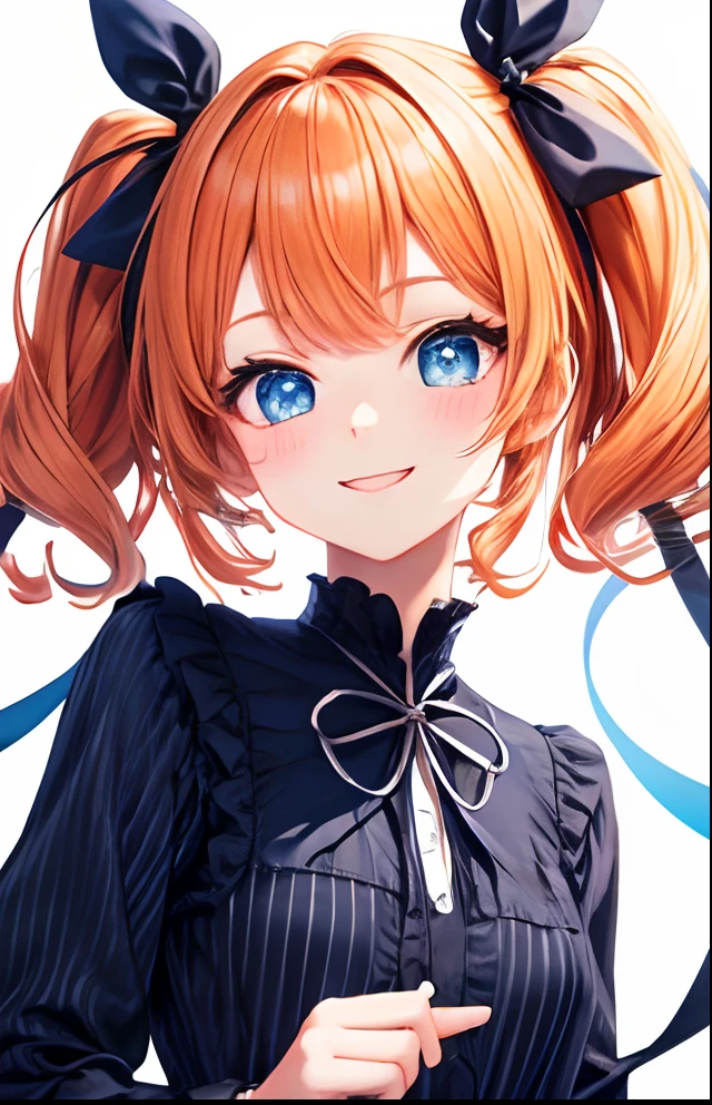 girl with、No background、without background、Background through、Orange hair、Orange hair、Twin-tailed、Two knots、Subject bangs、Aligned bangs、Blue eyes、Blue eyes、Eyes sparkle、Sparkling eyes、Striped dress、bow ribbon、Twin-tailed、Two knots、A smile、kawaii、without background