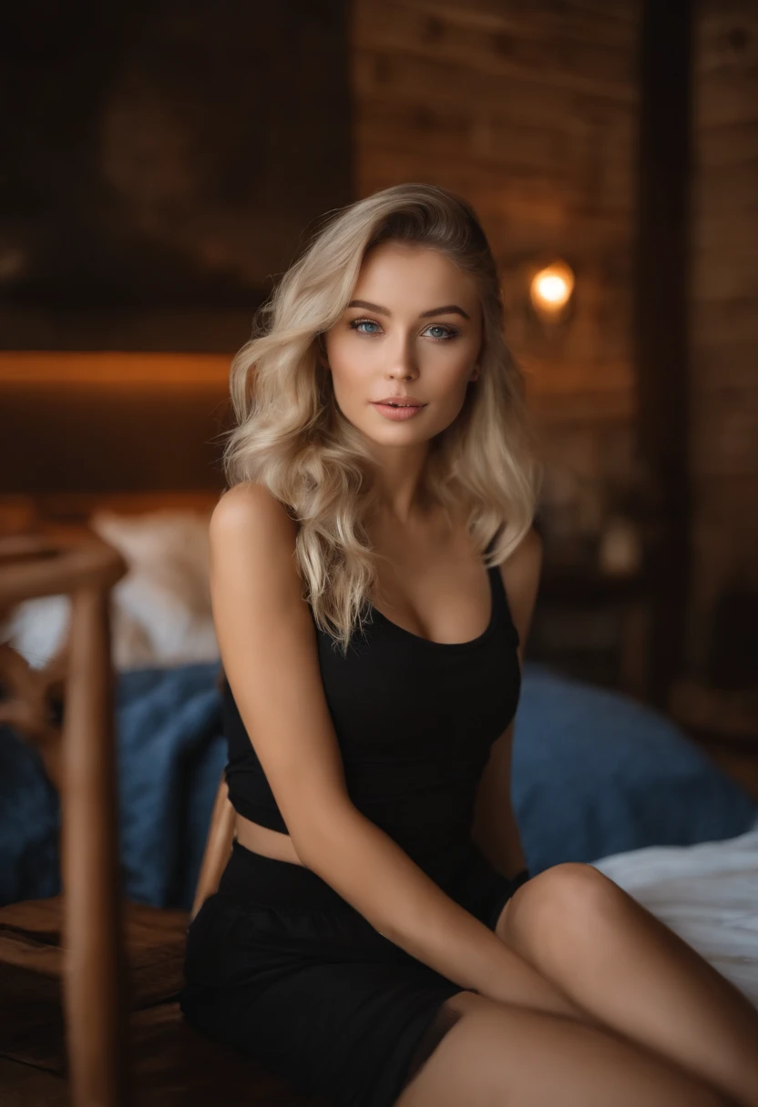A woman in a matching t-shirt and panties, Sexy girl with blue eyes, portrait sophie mudd, Portrait of de Corinnne Kopf, Blonde hair and big eyes, Selfie einer jungen Frau, Макияж Without, Natural makeup, Blick direkt in die Kamera, Gesicht mit Artgram, dezentes Make-up, Excellent full-body photography, in einem Raum, big boobs, Blond, Latein, Breasts exposed, Hemdloses Hemd, Titten raus, Brust raus,