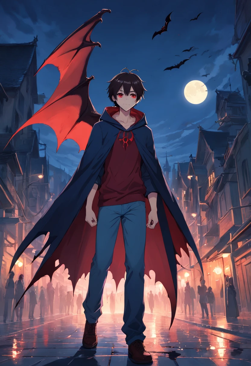 1 Vampires, Dark, (Male), Rotten skin is pale, Sharp fangs, Red eyes, Brown Hair, Holding a blade, (Blood dripping from the mouth:1.2), Strong gaze, Flowing black hair,Gnawing on the human body (hooded cloaks:1.1), Moonlight, gothic environment, Shadows, Mist, (Bat wings:1.3), (Bat swarm:1.4), Ancient castle, Vampire fangs, (Pale moonlight:1.1), (Transformation:1.2), (bloodthirsty:1.3), (Fangs pierce the skin:1.2), (Splashing blood:1.1), Vampire bites, (creepy atmosphera:1.1), (eerie silence:1.1), Bats fly, Night, elegant, mysterious.