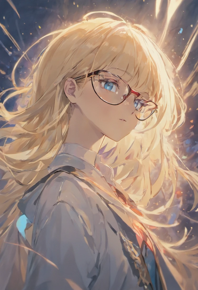 Blonde hair woman with blue eyes and glasses