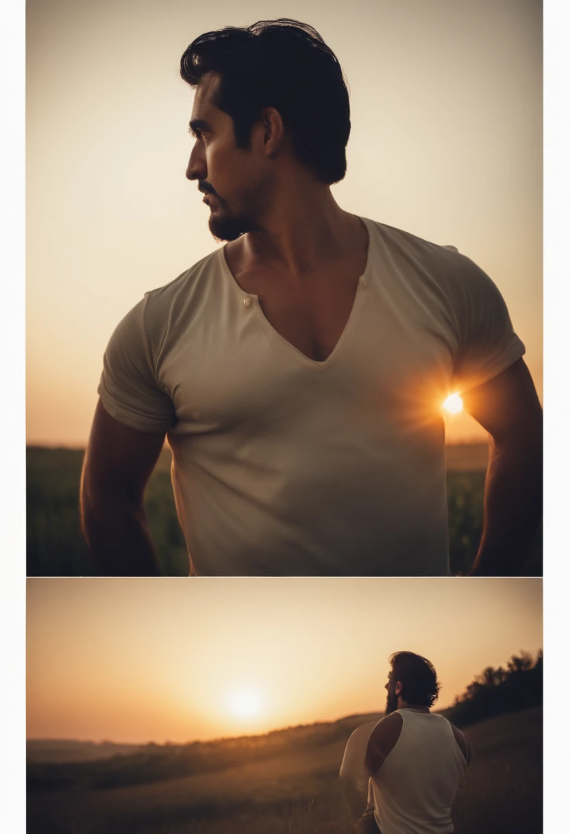 black hair, man,a big man,the Eastern countryside,due diligence,Side view,Summer,sunset