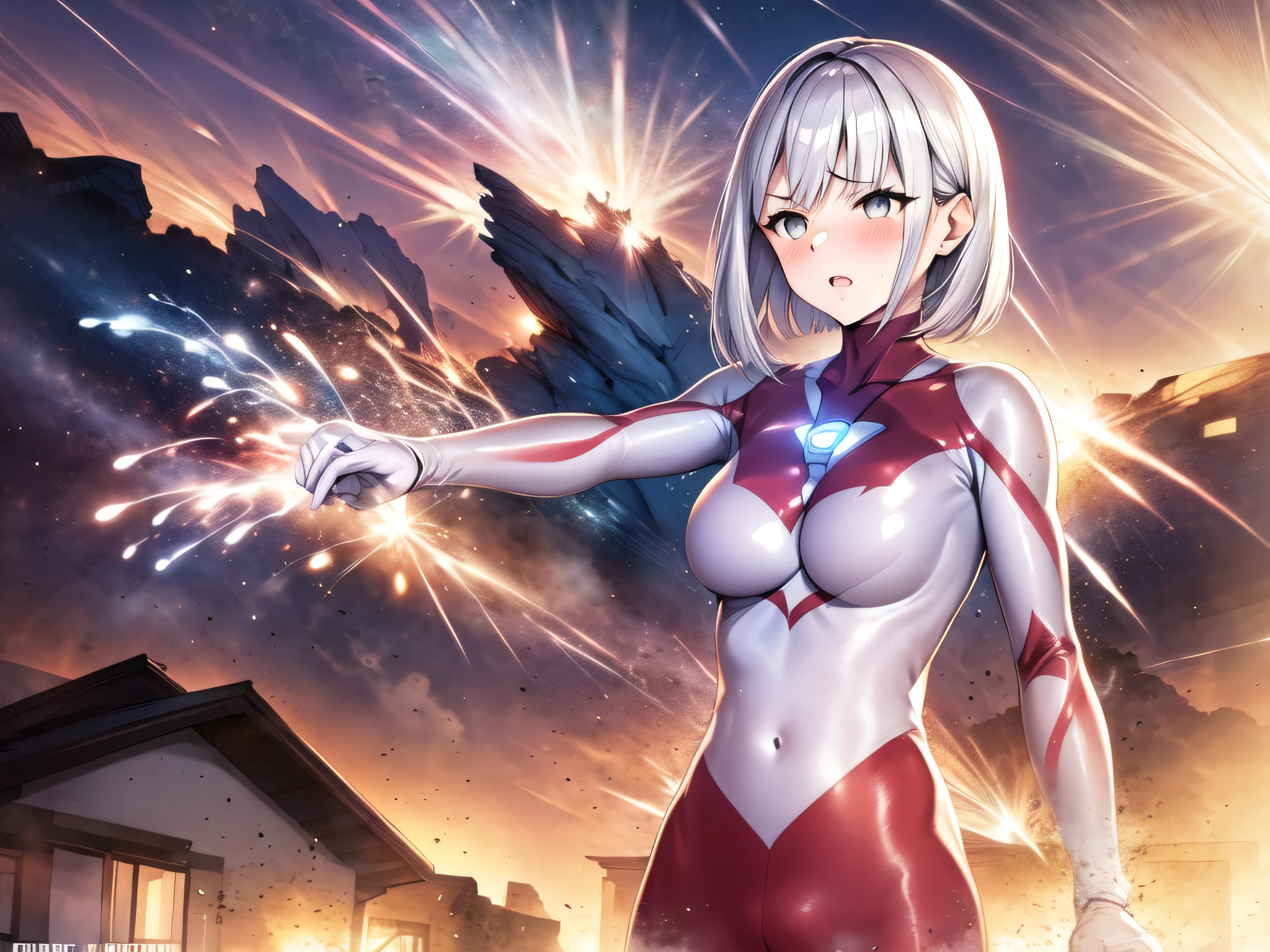 (nsfw), ((empty eyes, straight hair, orgasm, breast milk, Red jewel on chest,)), pussy, (best quality,4k,8k,highres,masterpiece:1.2), ultra-detailed, photorealistic, shiny skin, long hair blown up, bob haircut, white and silver hair, anime girl in red and white outfit with glowing eyes, ultraman, portrait of a female anime hero, anime girl of the future, female protagonist, commission for high res, biomechanical oppai, epic 8 k hd anime shot,