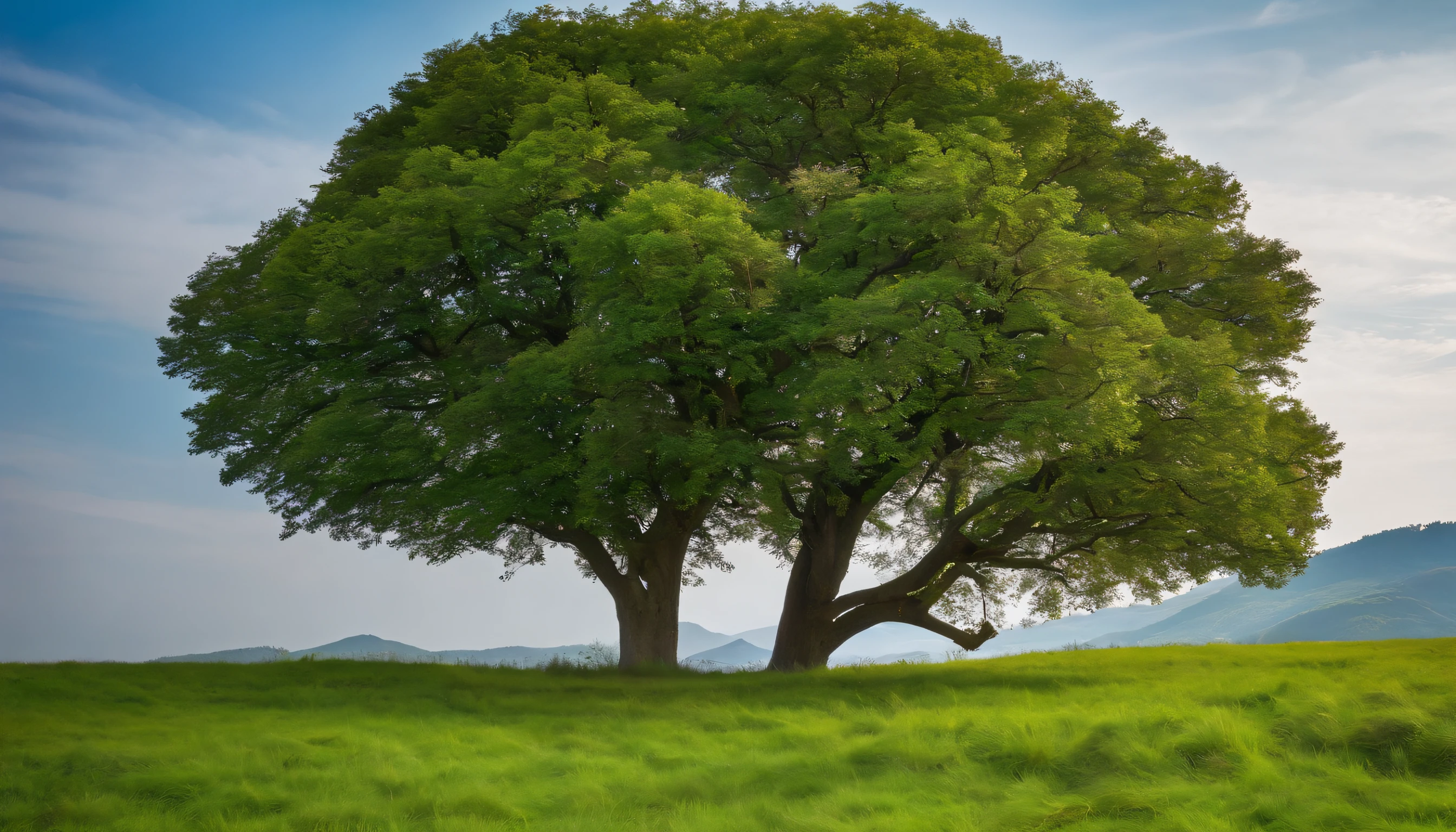 head portrait,cloudless sky,The tree,green grasslands