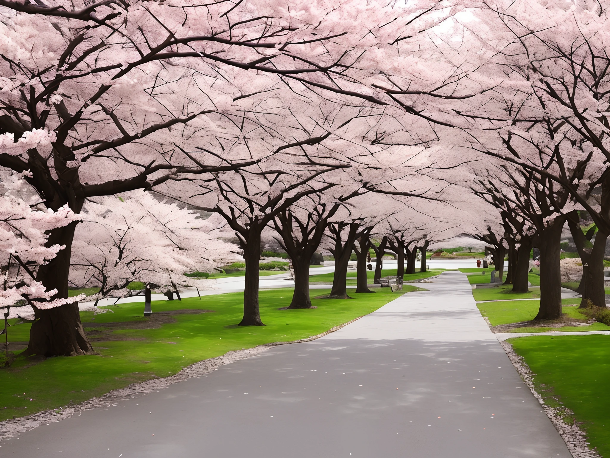 Spring with cherry blossoms scattered