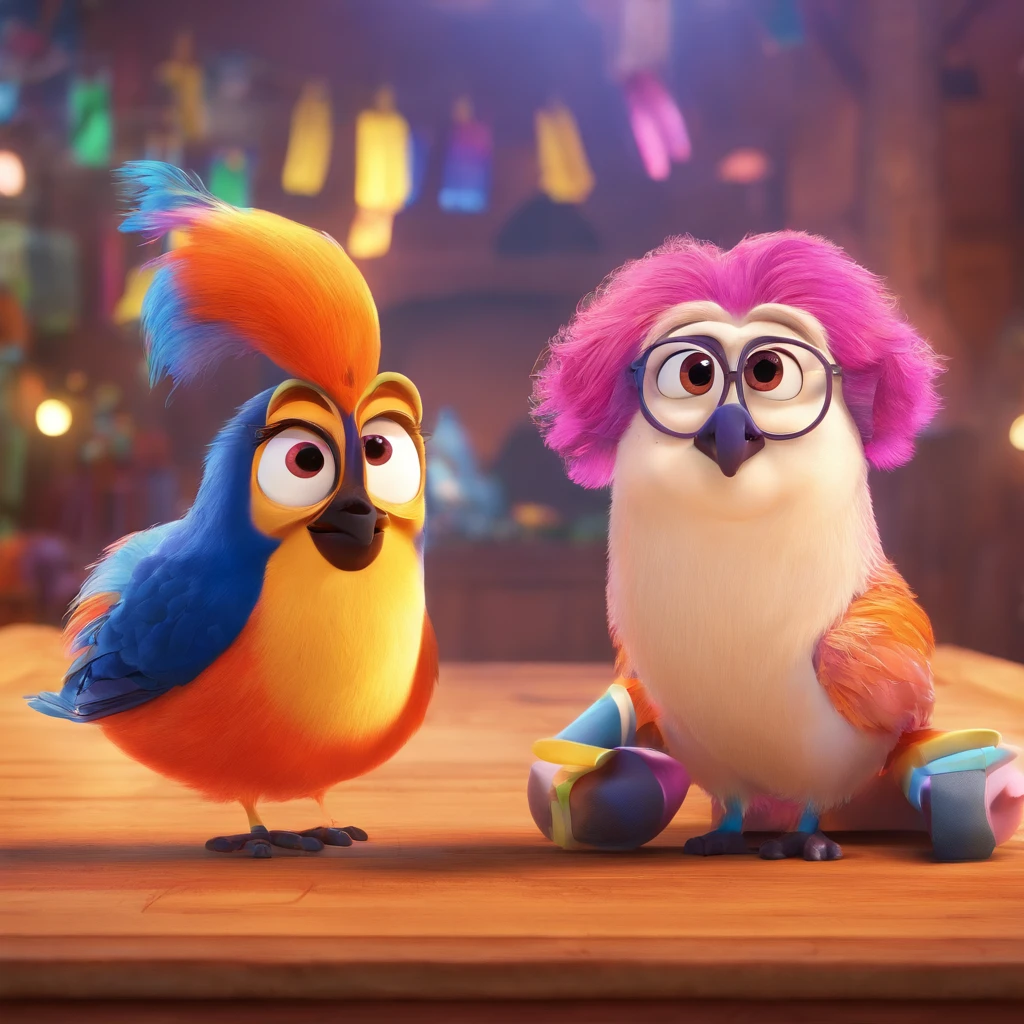 Crie um cartaz inspirado na Disney Pixar com uma menina de olhos castanhos escuros cor parda cabelos pretos pequenos com rabo de cavalo, wearing goggles, the scene will be in Pixar's distinctive digital art style. Focus on the character's expressions, Vibrant colors and detailed textures feature its animations, with the title " , Quero a cena dos principais filmes do PIXar
