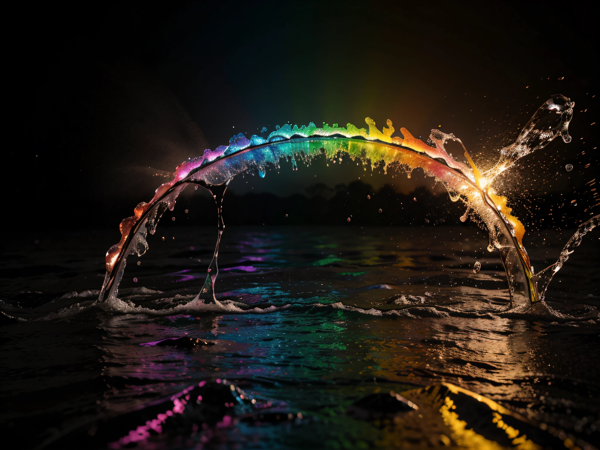 SPLASH LIQUIDOS DE COLORES, ARCOIRIS, SOBRE FONDO NEGRO, UHD, 8K
