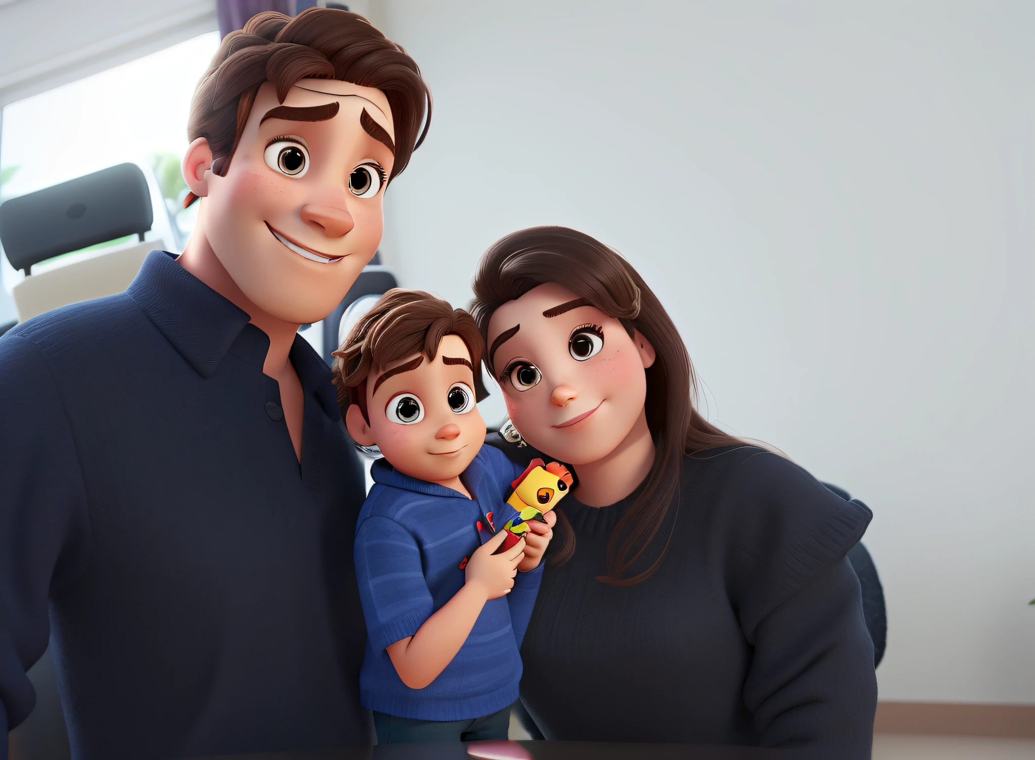 Um homem, A Woman and a Child Disney Pixar Style, alta qualidade, melhor qualidade