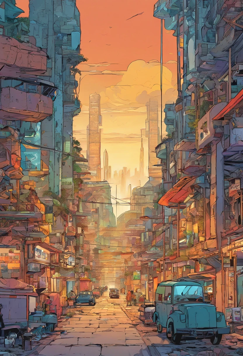 Futuristic cities、morning glow、Ruins、Huge fortress、