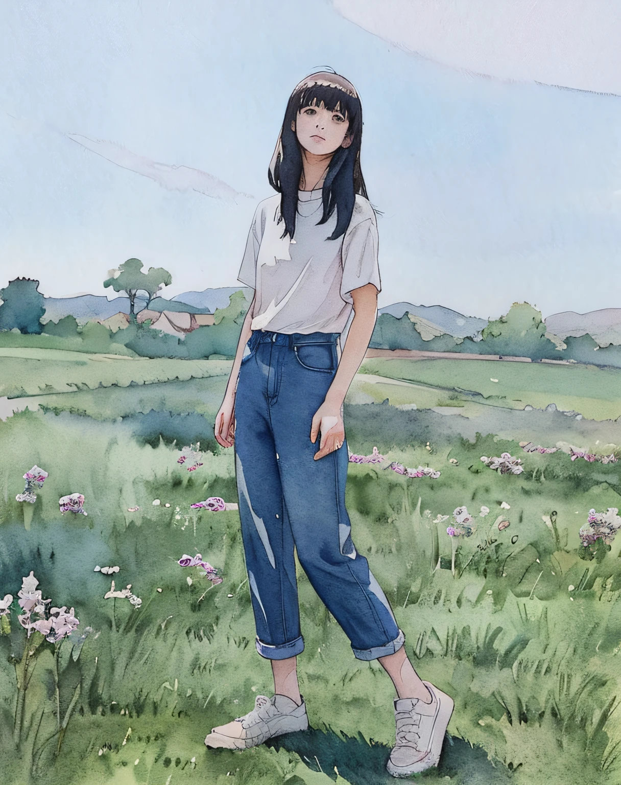 A touch of Ghibli style、Watercolor atmosphere