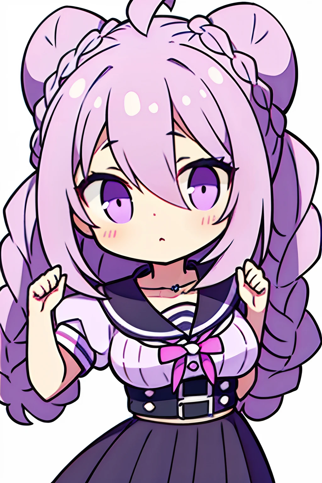 Bun head,Twist braids,light violet hair,s girl,vivaciousness,a black skirt